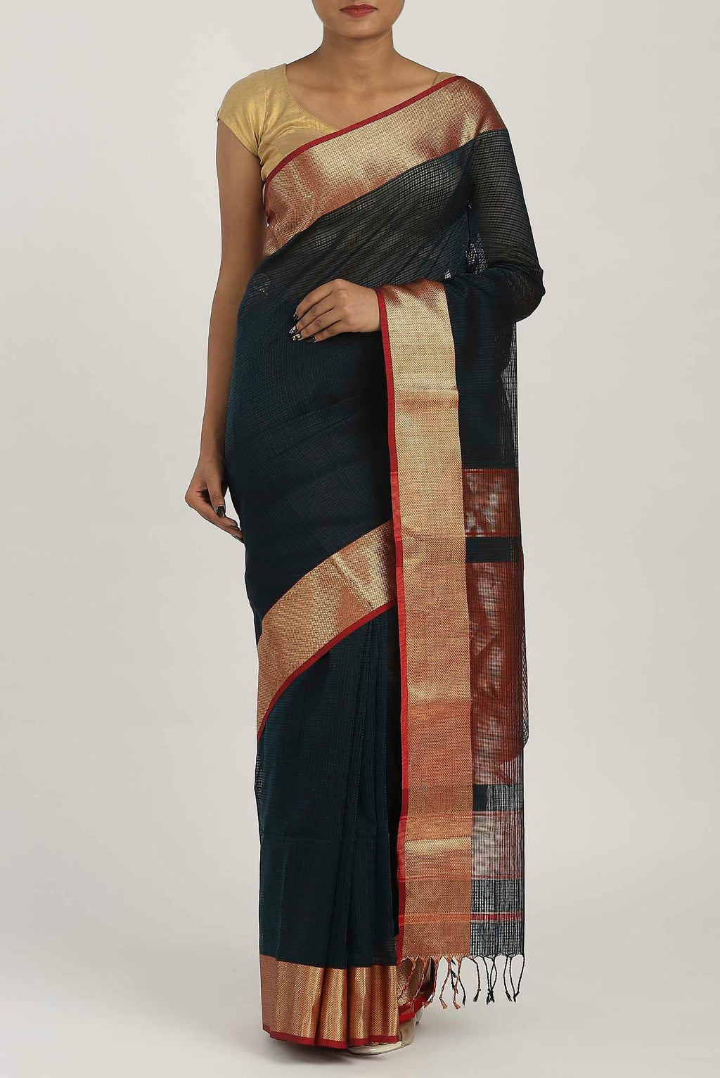 Black Maheshwari Silk Cotton Saree