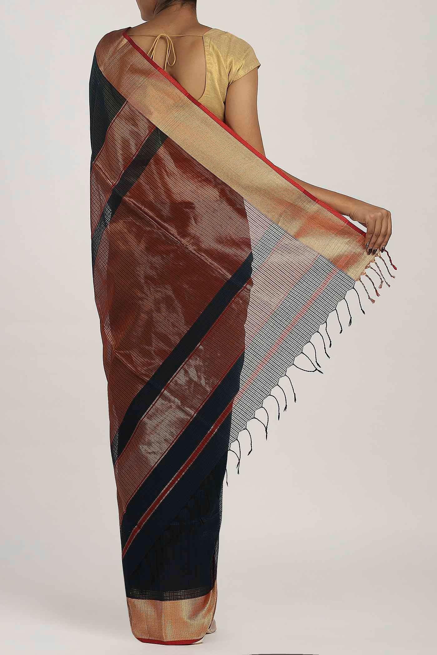 Black Maheshwari Silk Cotton Saree