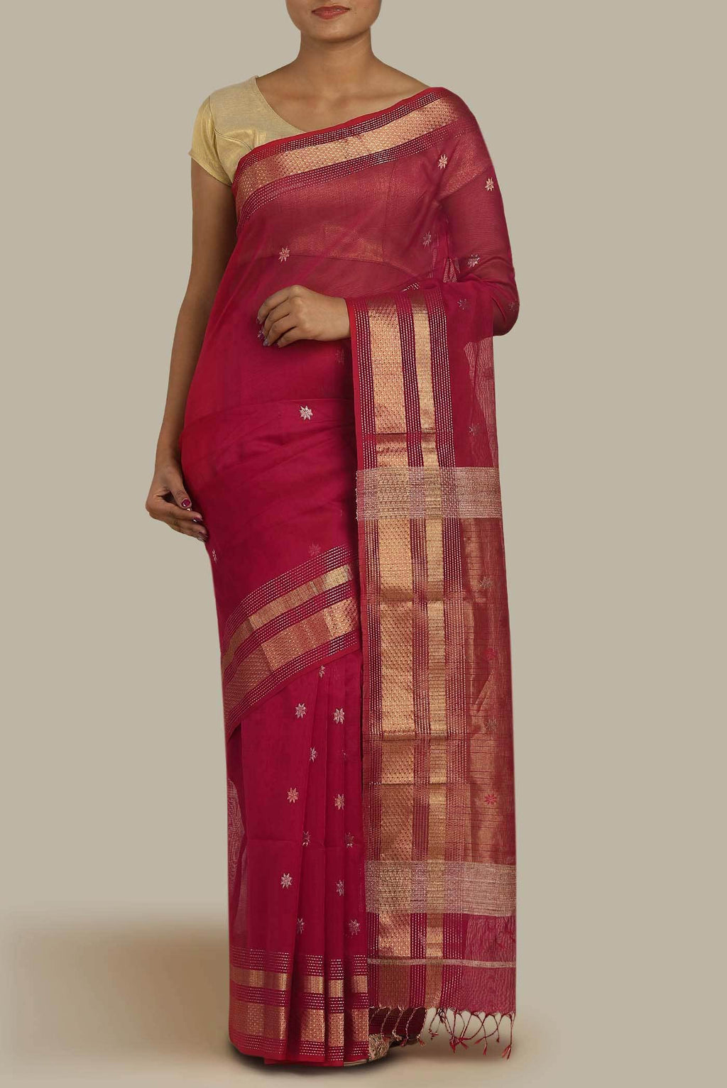 Red Maheshwari Silk Cotton Saree