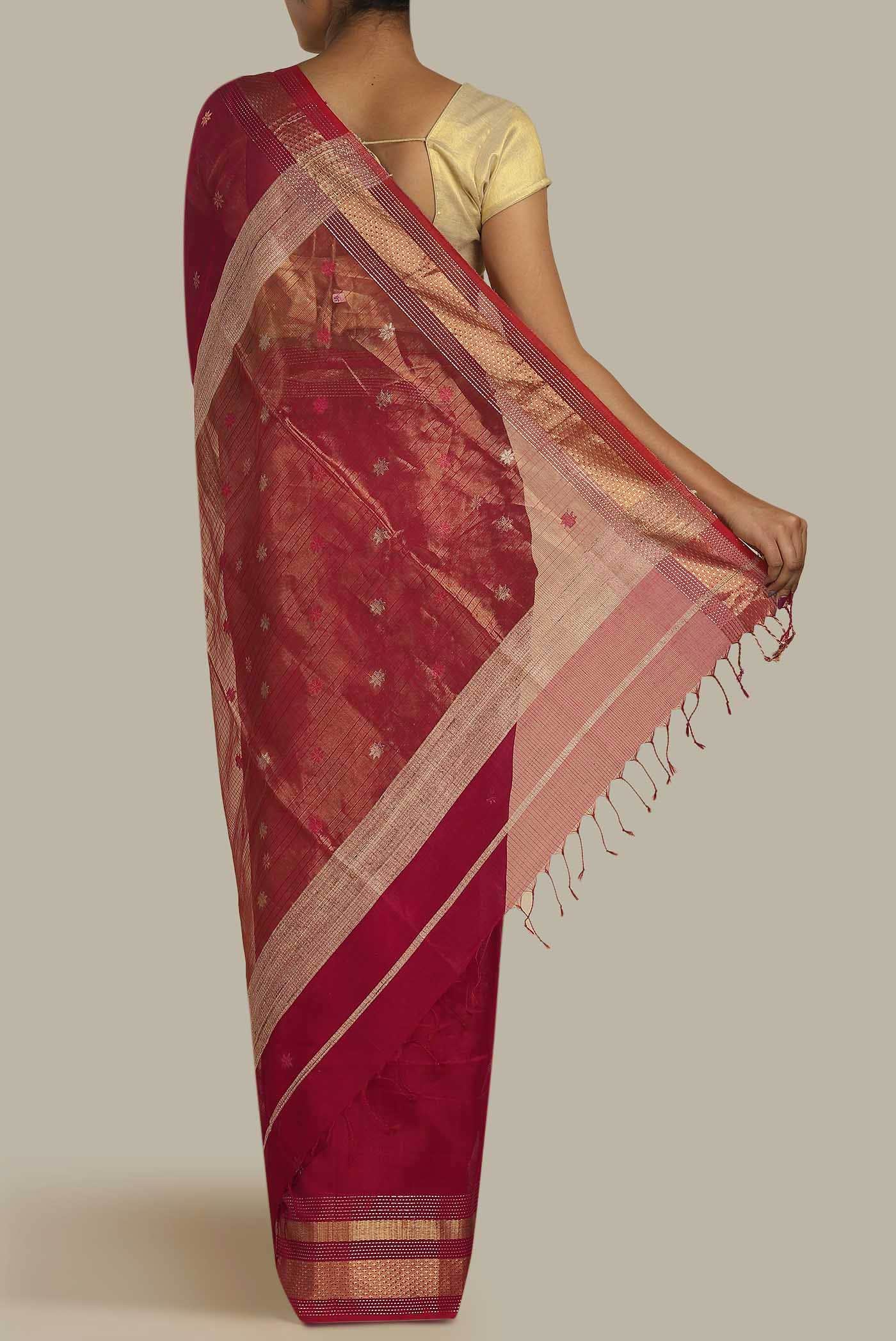 Red Maheshwari Silk Cotton Saree