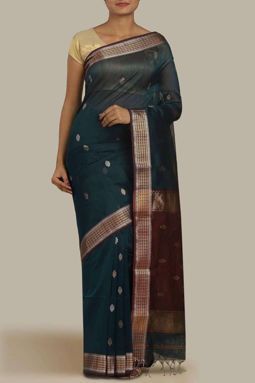 Blue Maheshwari Silk Cotton Saree