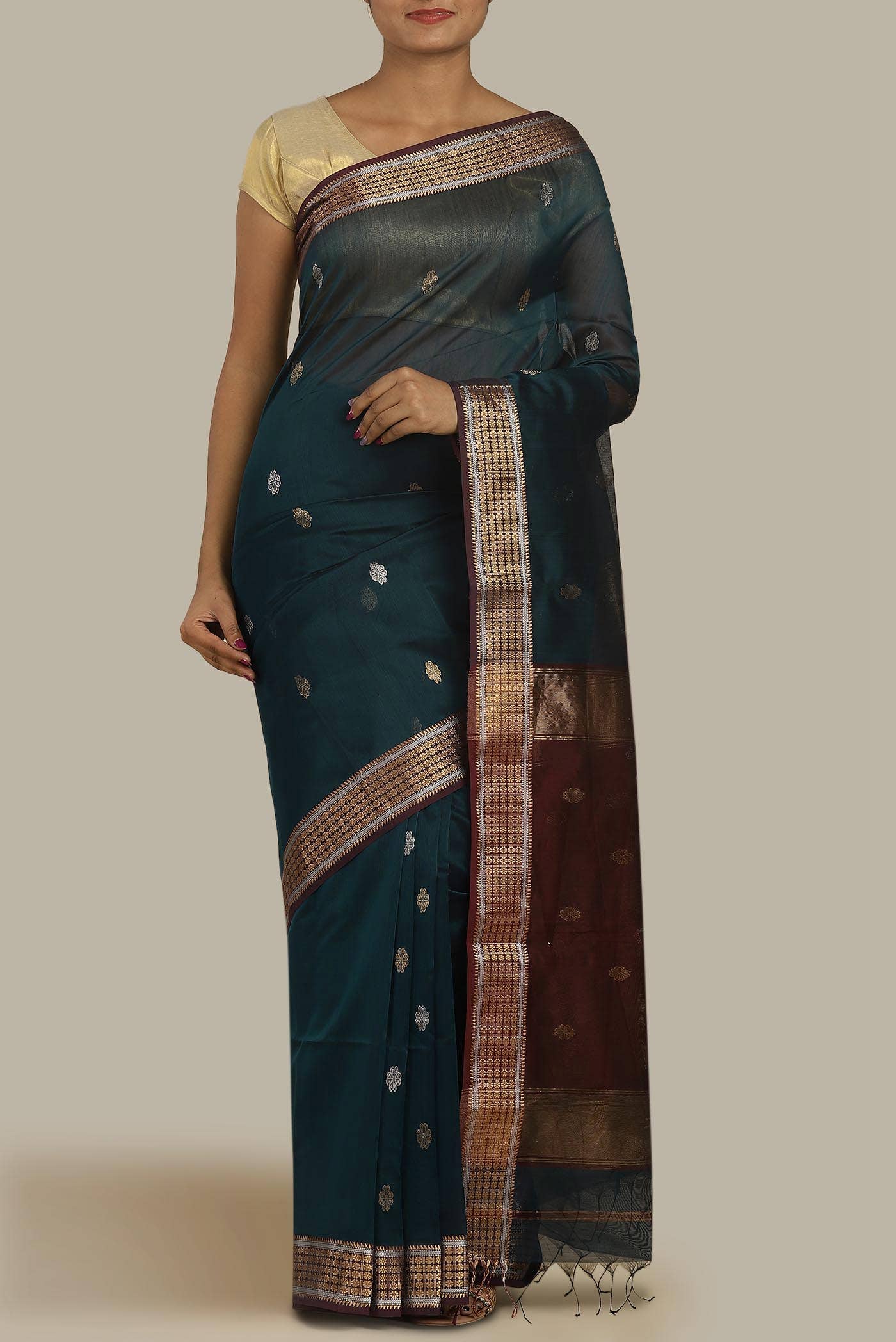 Blue Maheshwari Silk Cotton Saree