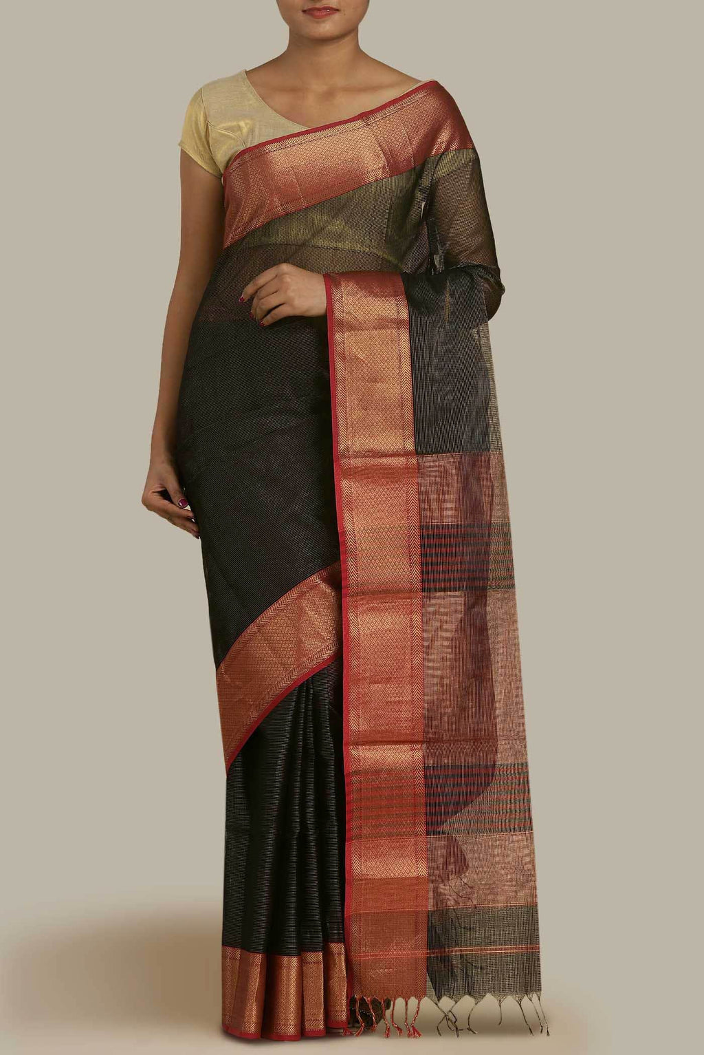 Black Maheshwari Silk Cotton Saree