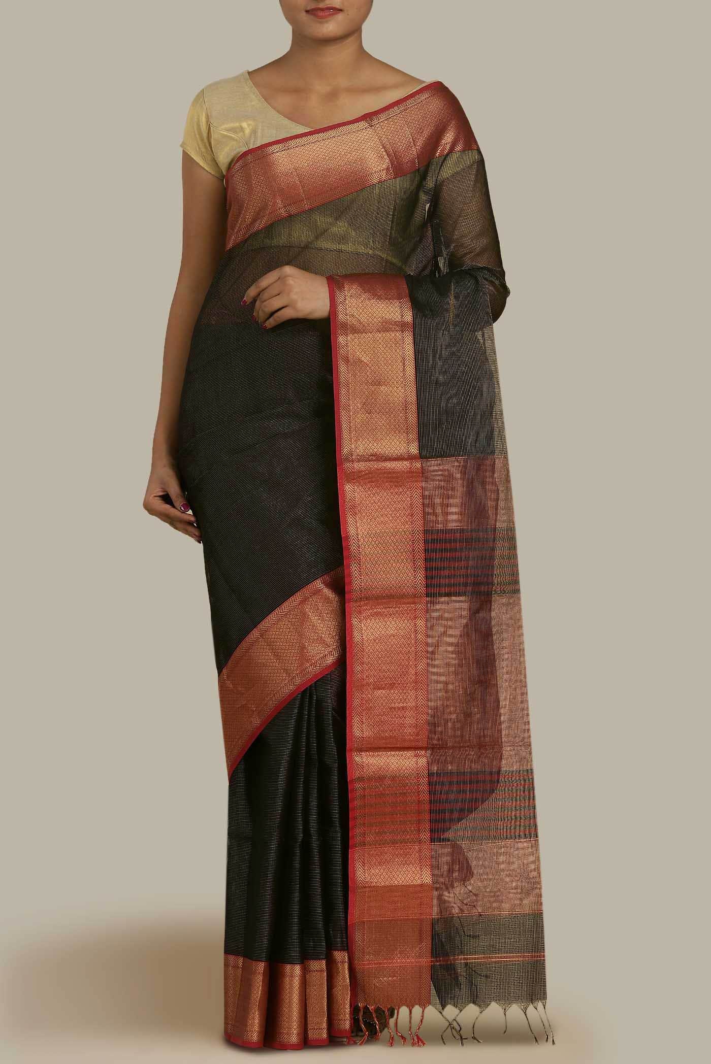Black Maheshwari Silk Cotton Saree