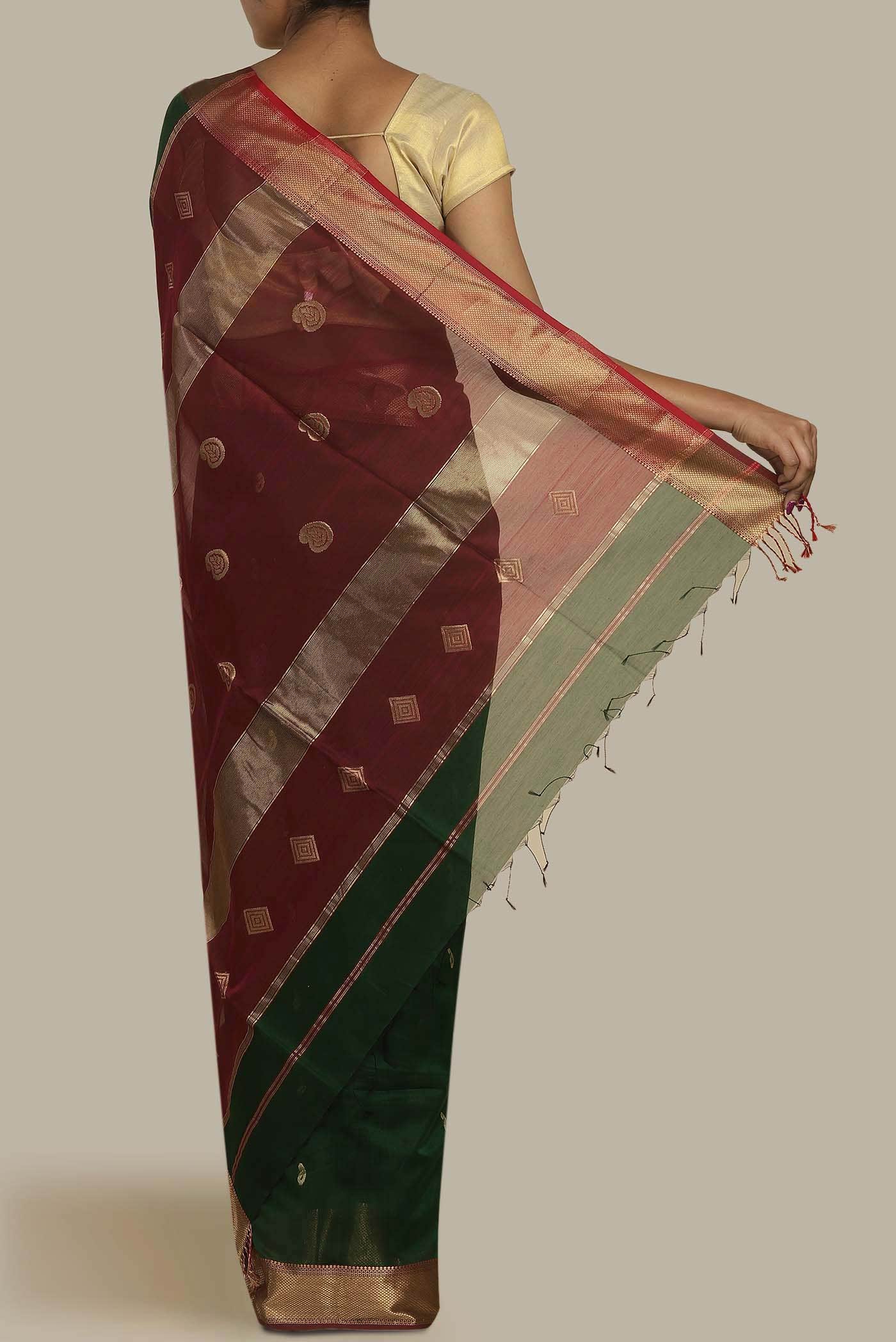 Green Maheshwari Silk Cotton Saree