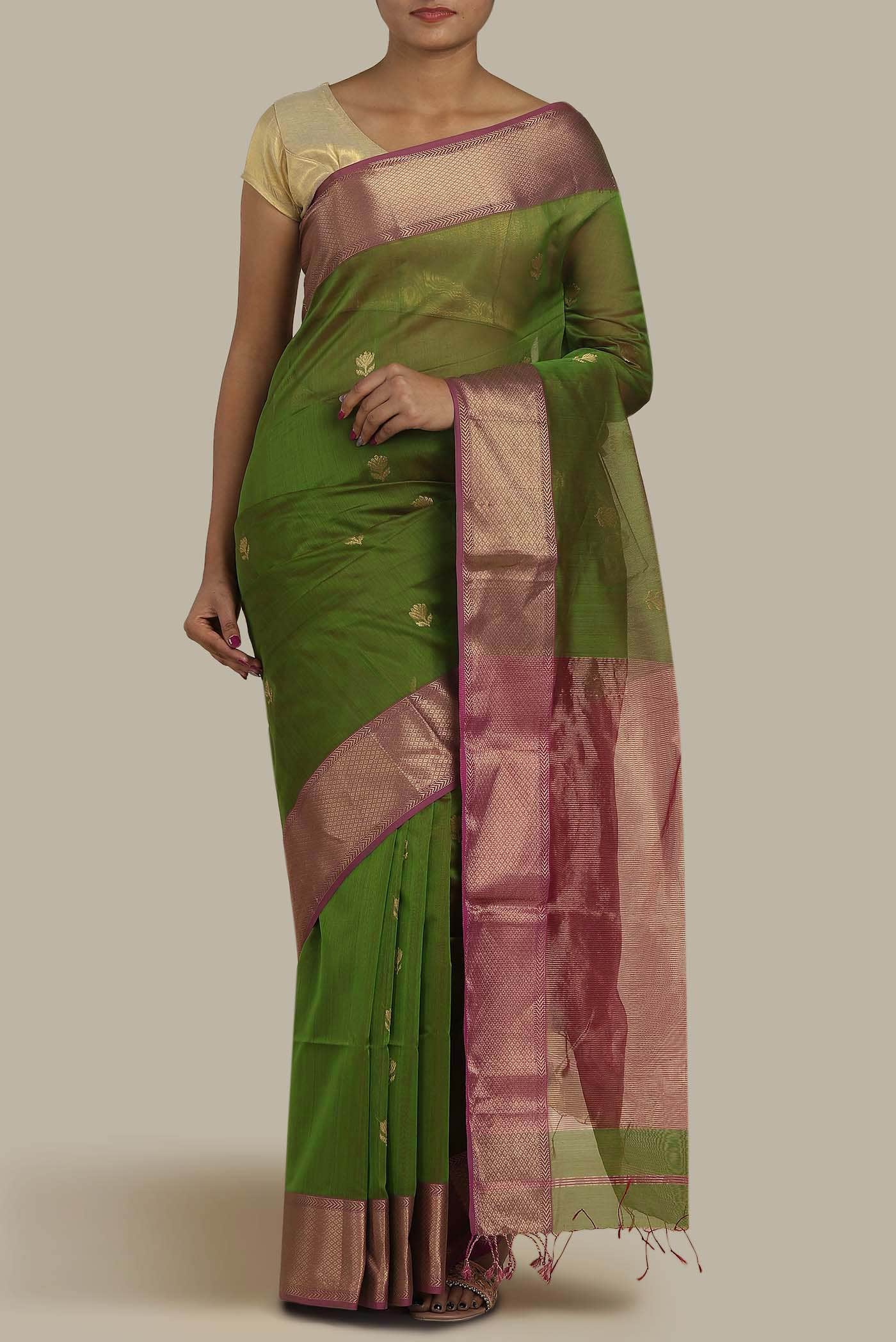 Green Maheshwari Silk Cotton Saree