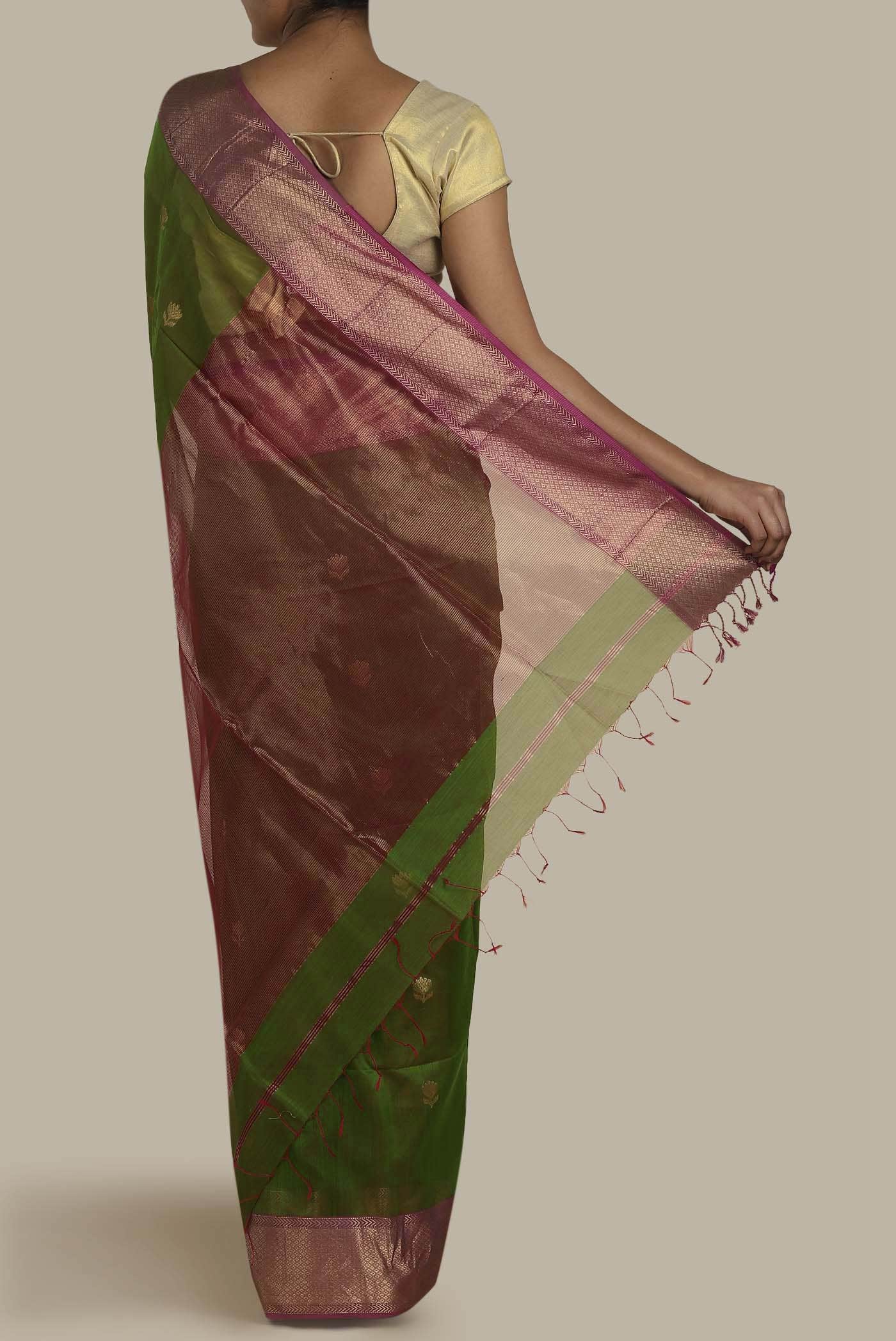 Green Maheshwari Silk Cotton Saree