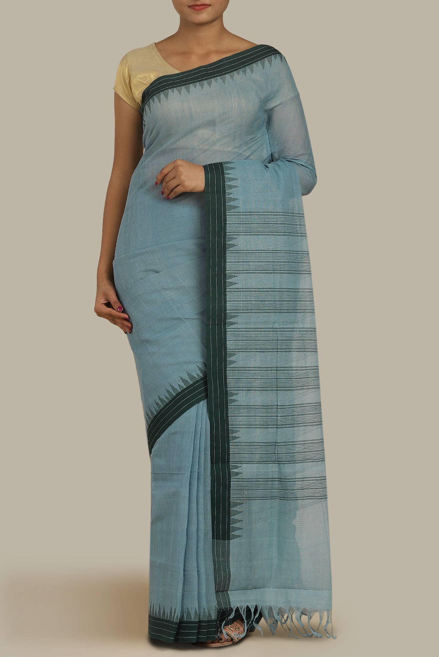Light Blue Mangalagiri Cotton Saree