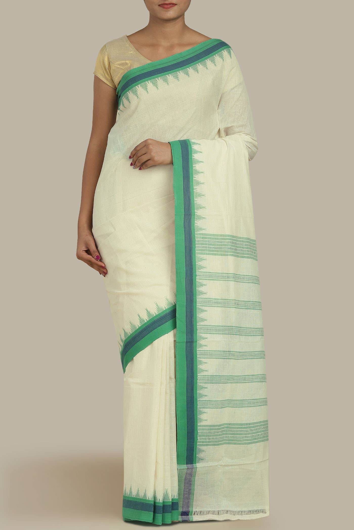 Cream Mangalagiri Cotton Saree