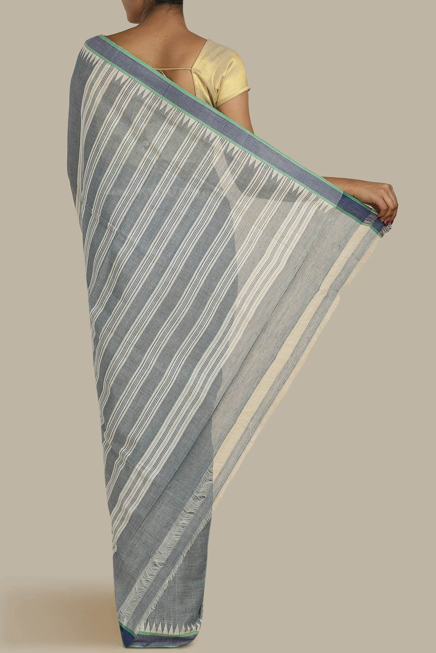 Blue Grey Mangalagiri Cotton Saree