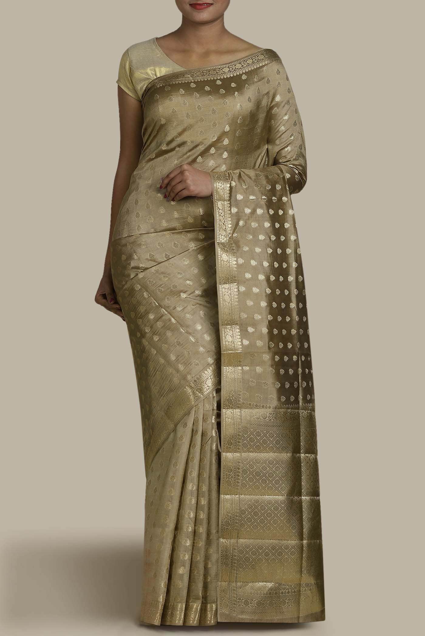 Dark Beige Banarasi Raw Silk Saree