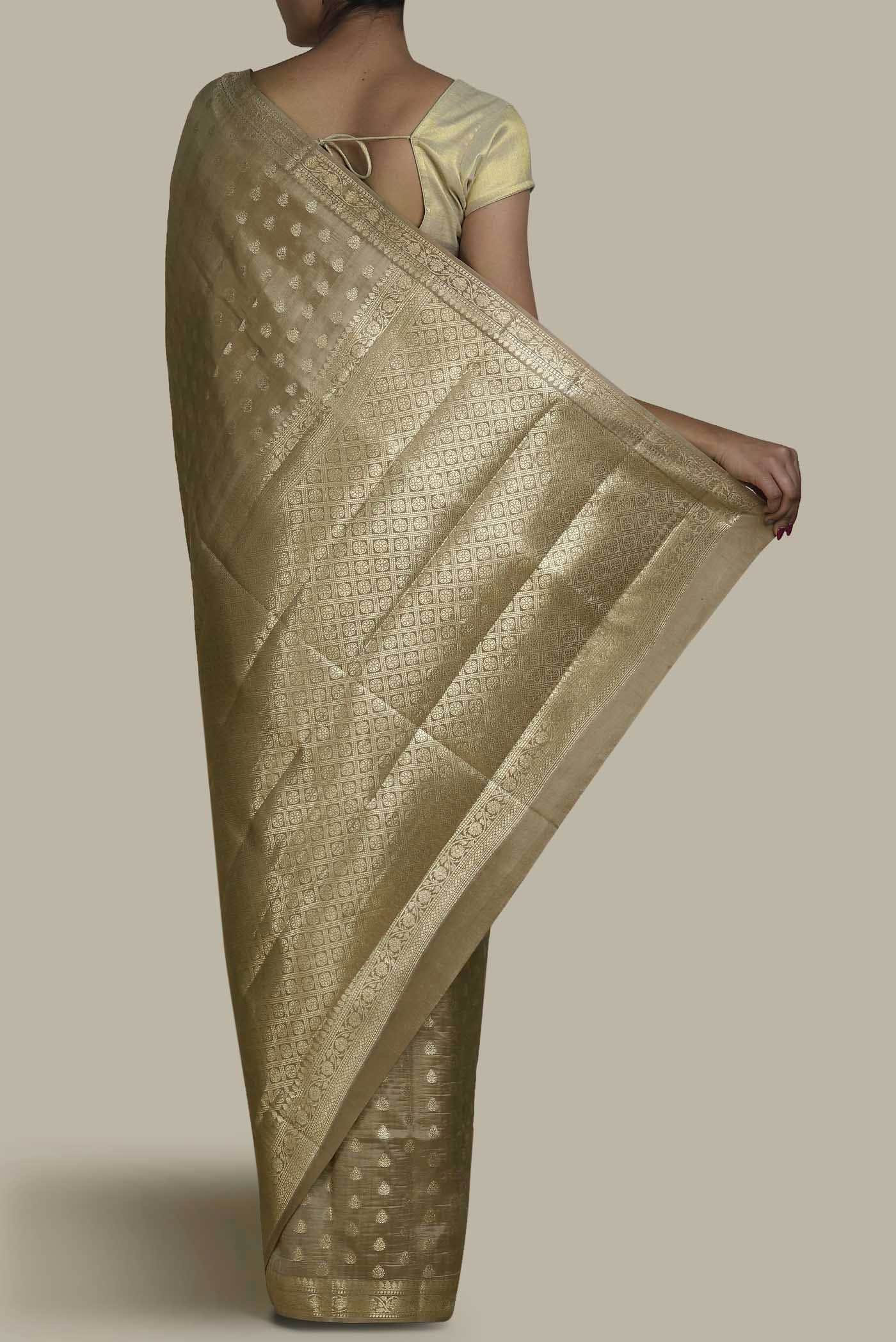 Dark Beige Banarasi Raw Silk Saree