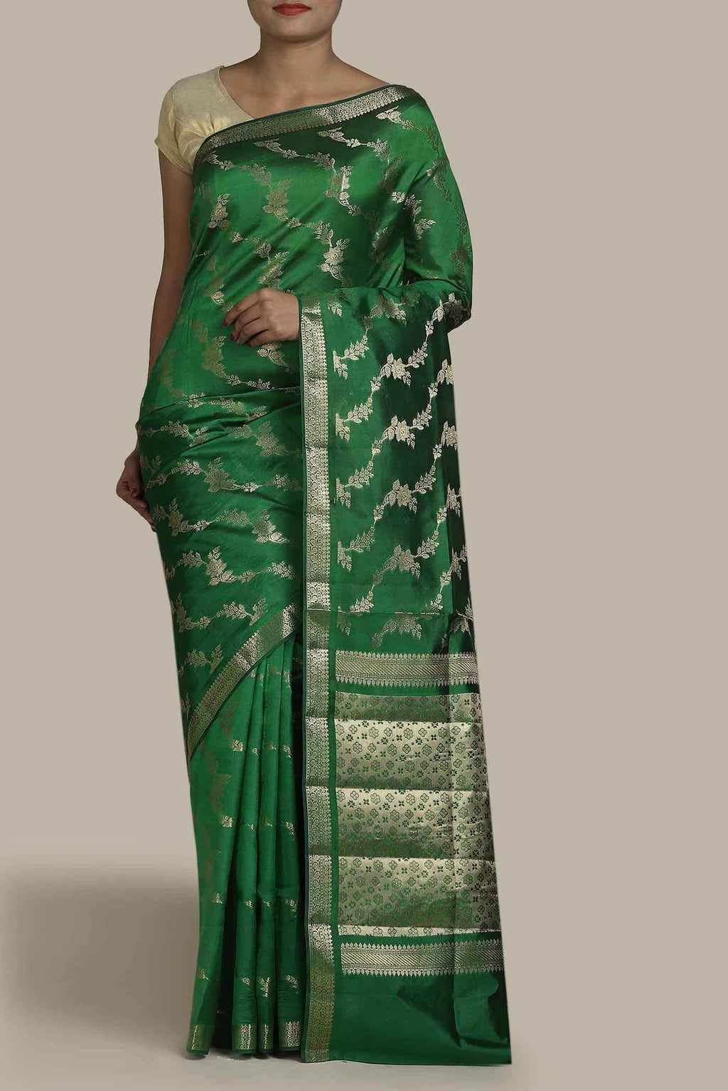 Green Banarasi Raw Silk Saree