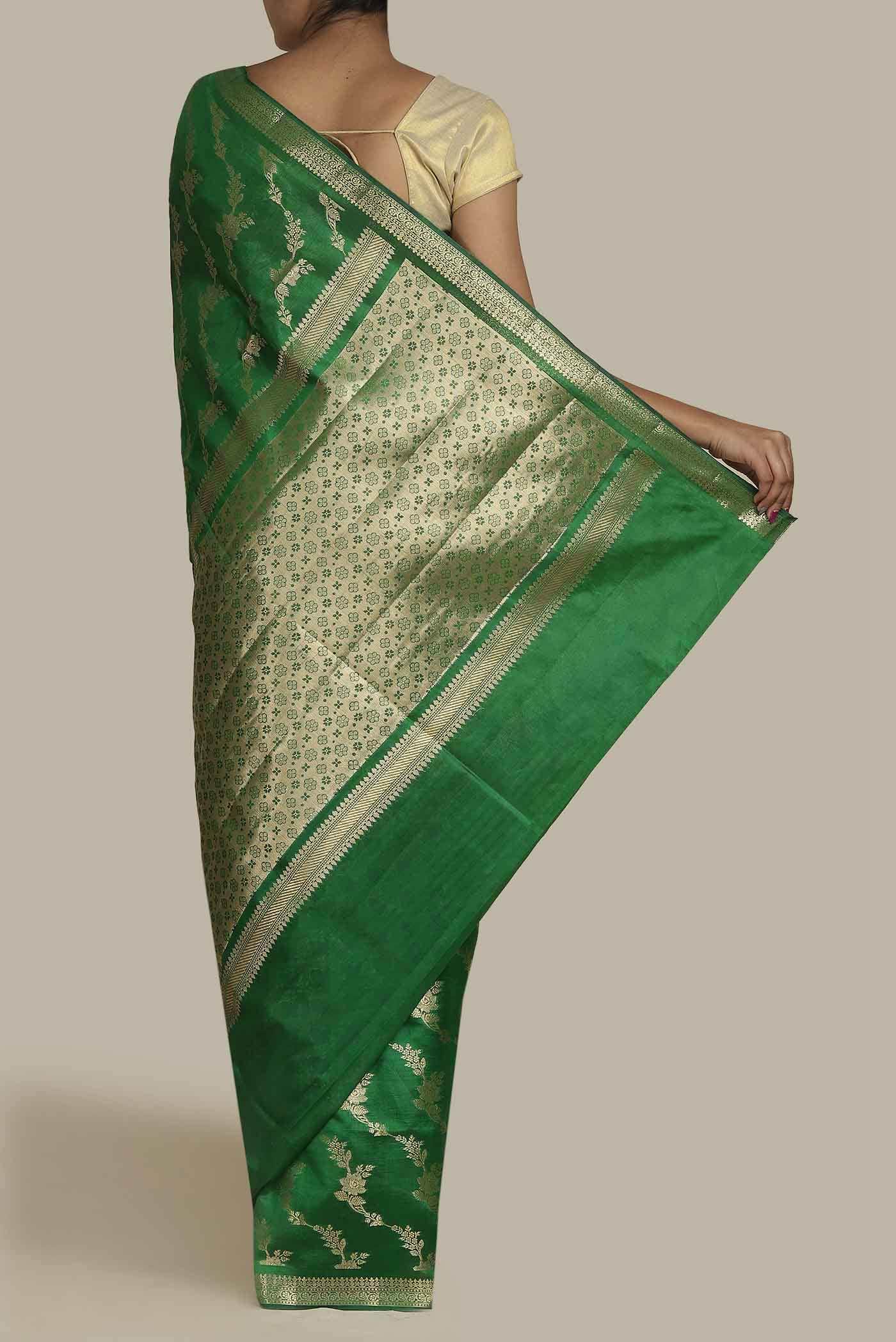 Green Banarasi Raw Silk Saree