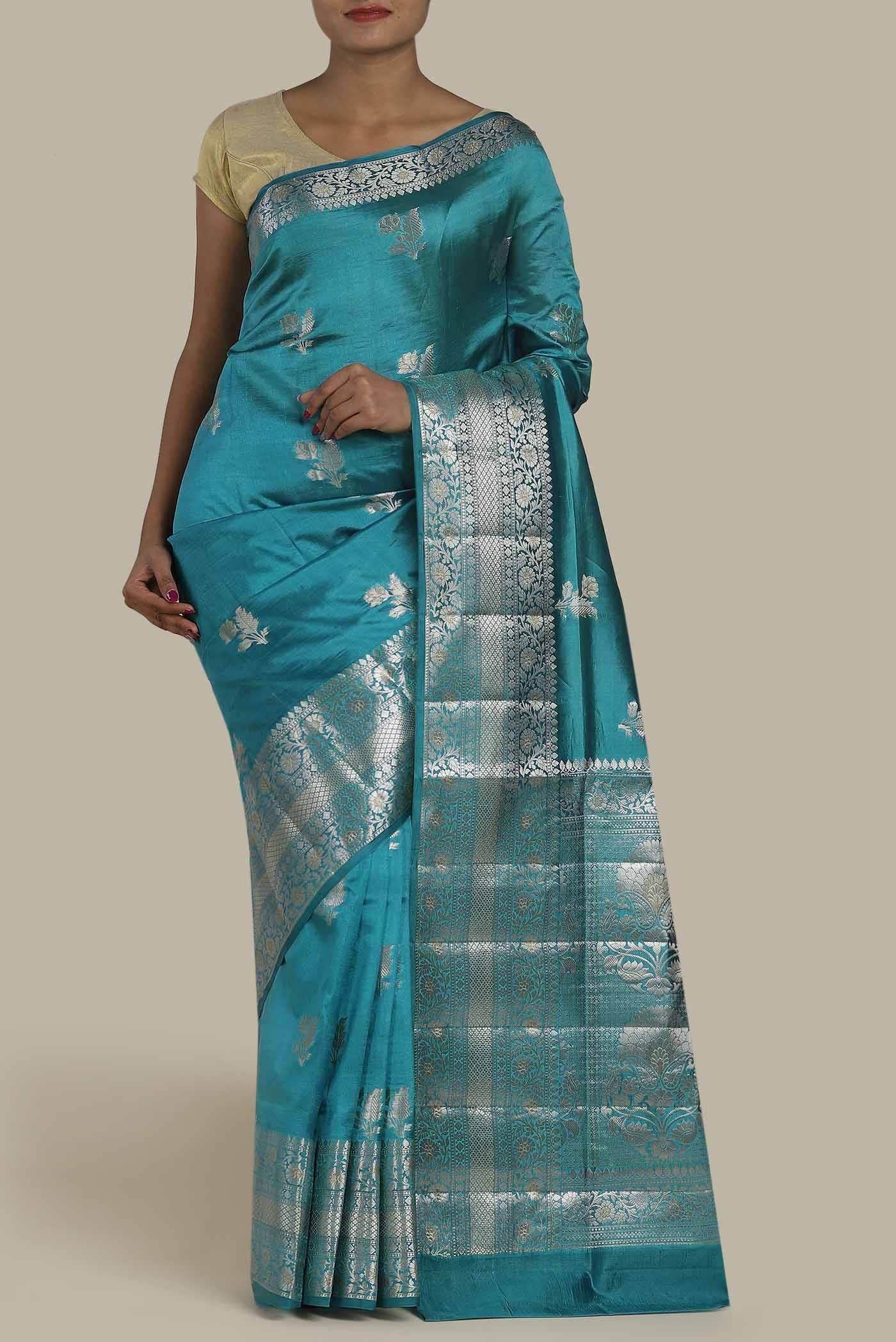 Blue Banarasi Raw Silk Saree