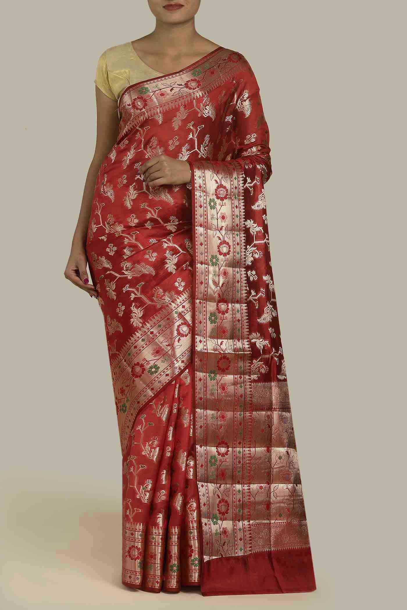 Red Banarasi Raw Silk Saree