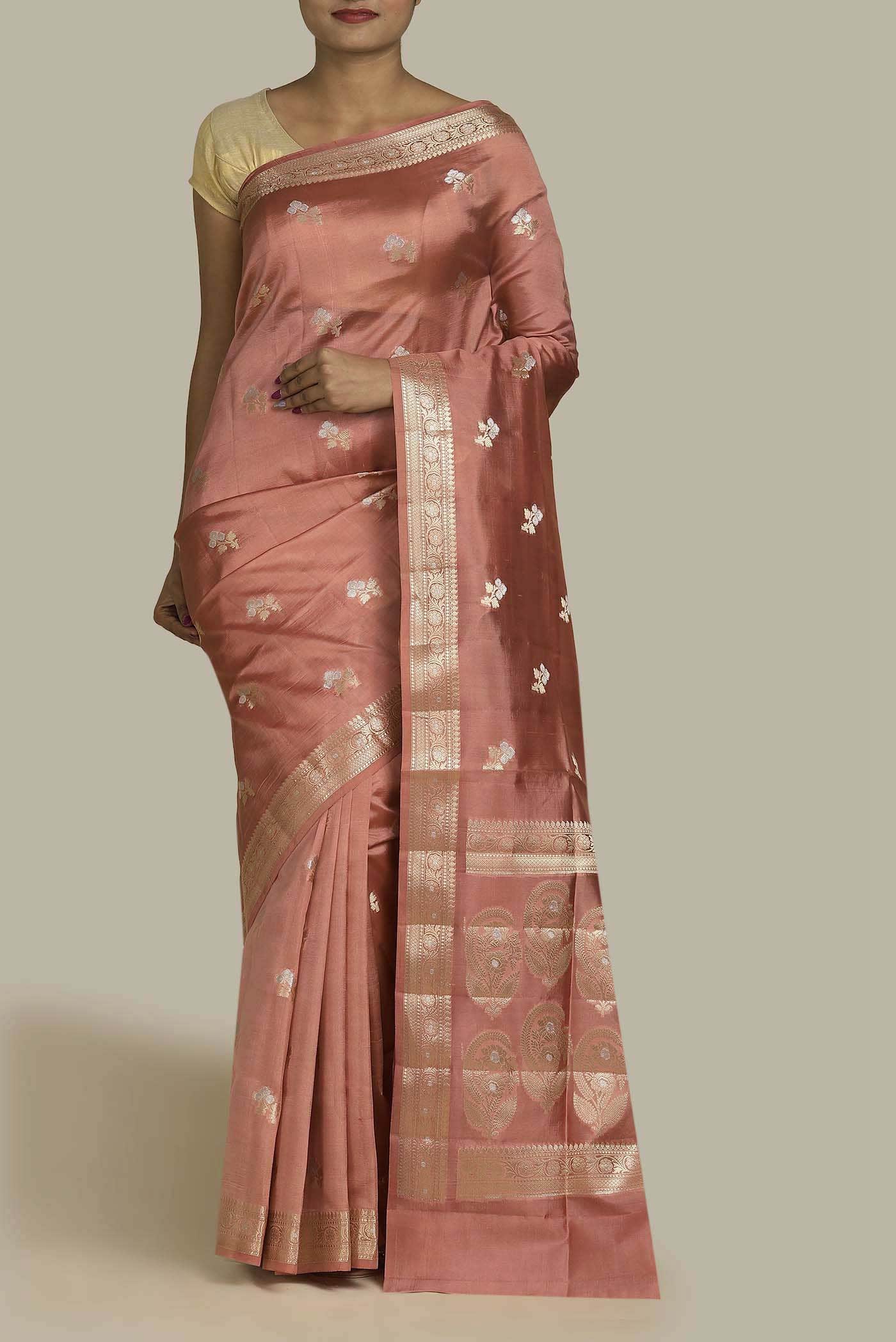 Peach Banarasi Raw Silk Saree