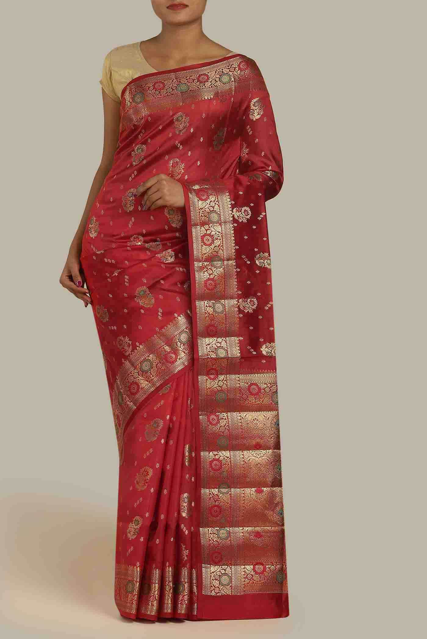 Red Banarasi Raw Silk Saree