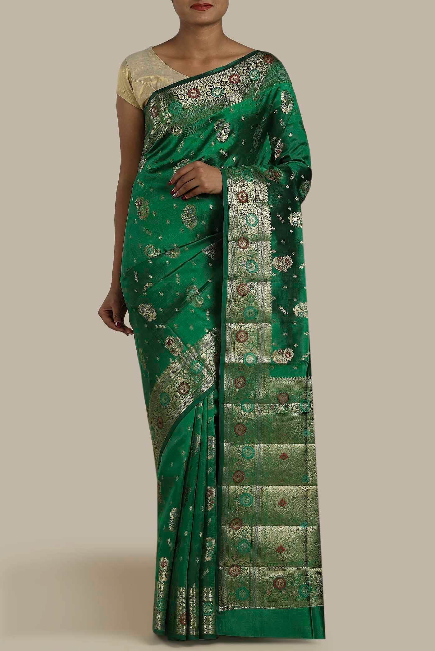 Green Banarasi Raw Silk Saree