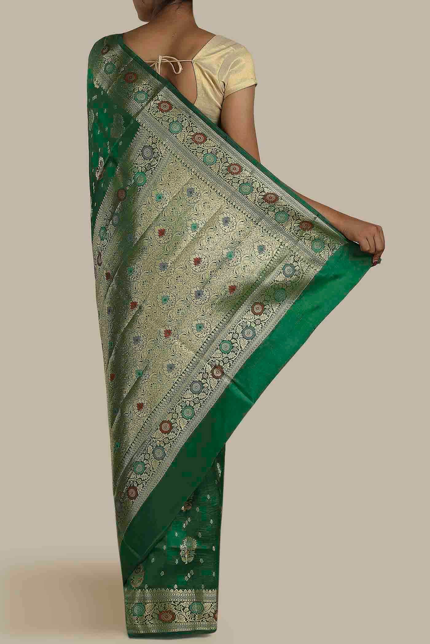 Green Banarasi Raw Silk Saree