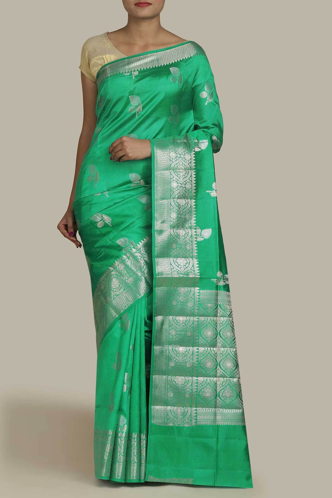 Green Banarasi Raw Silk Saree