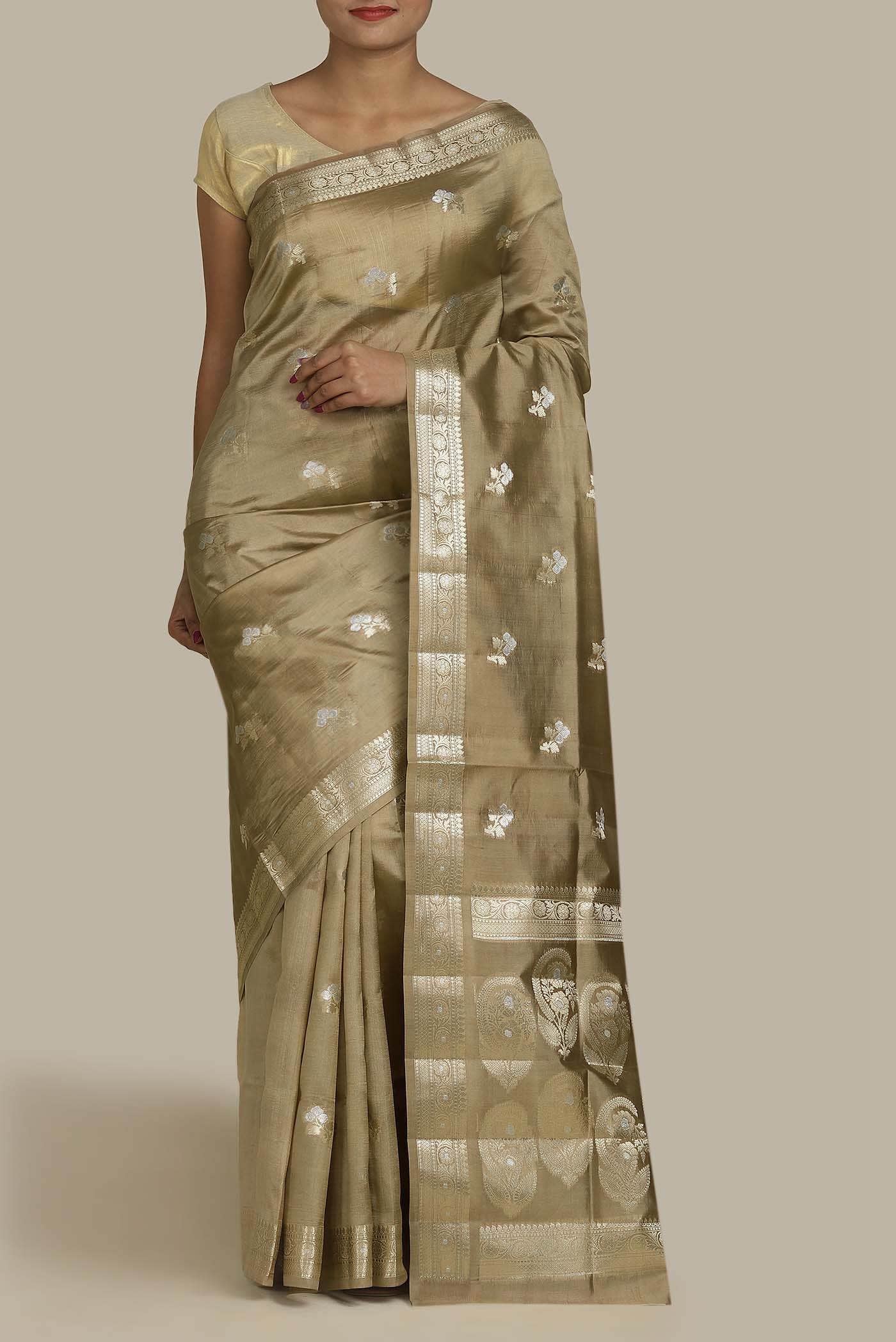 Beige Banarasi Raw Silk Saree