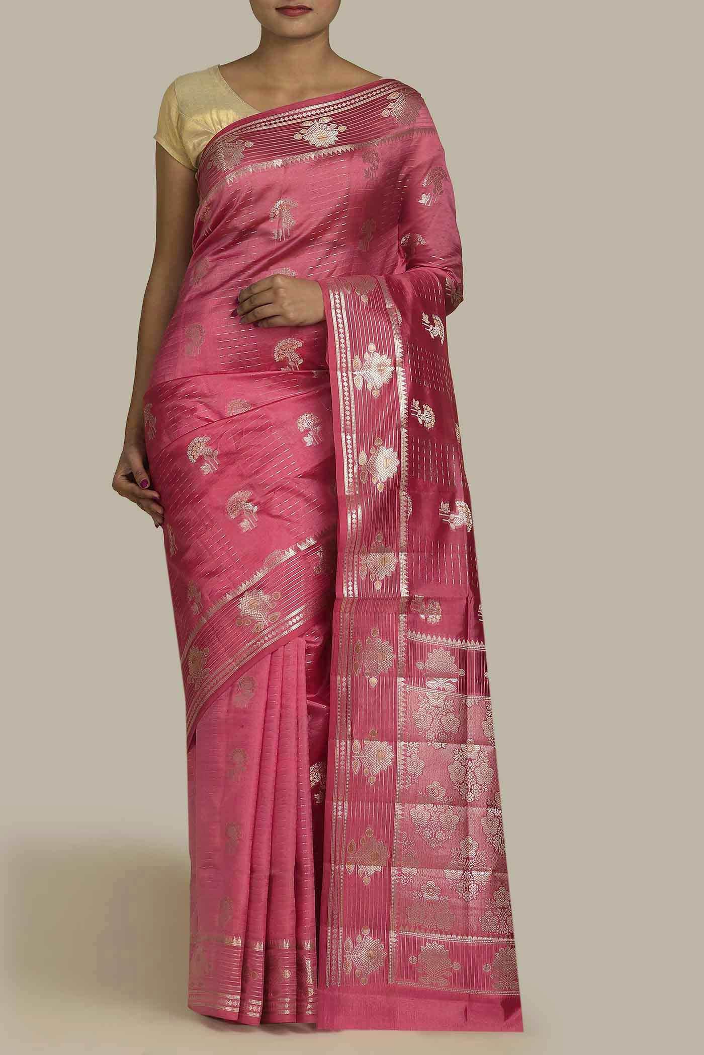 Coral Banarasi Raw Silk Saree