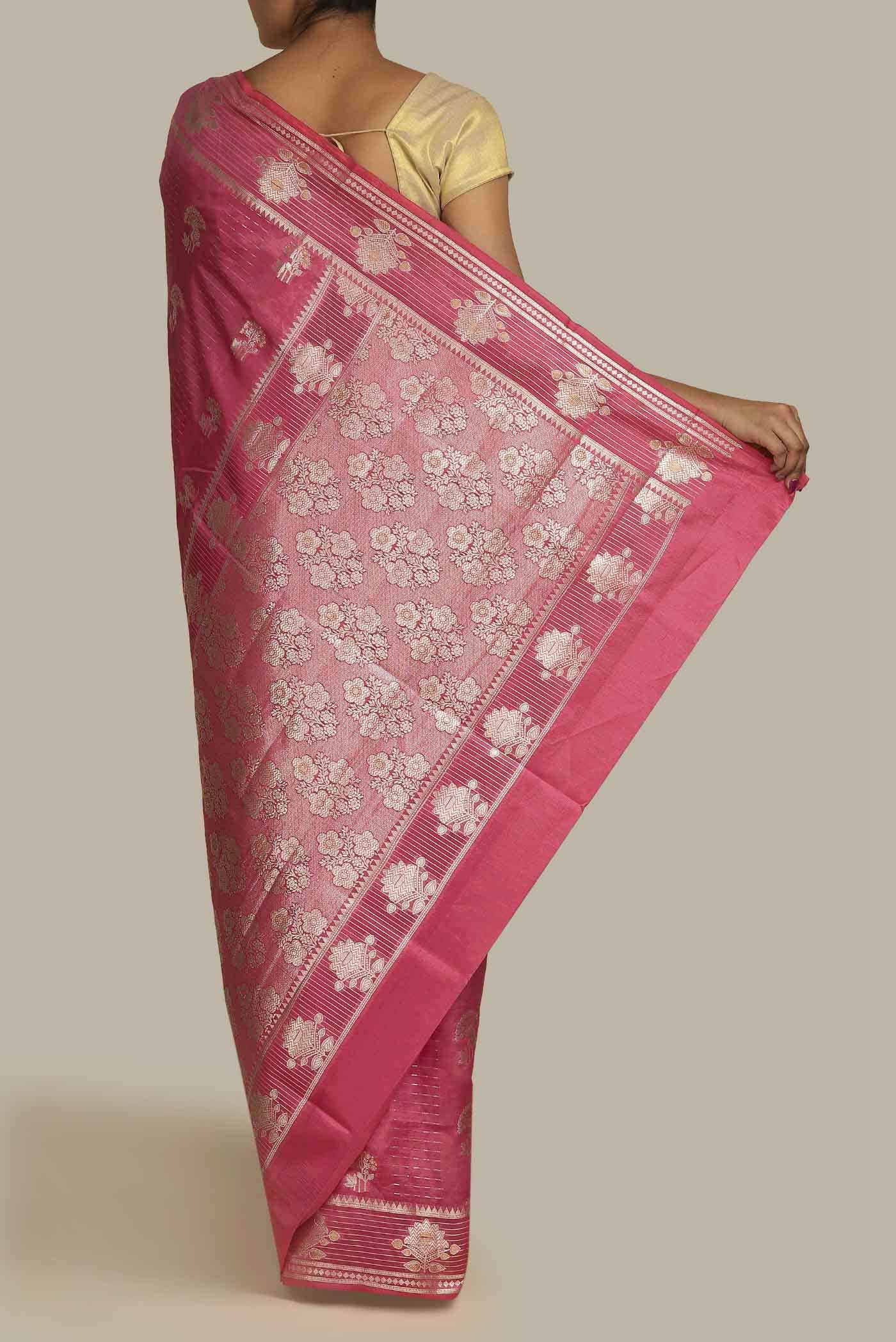Coral Banarasi Raw Silk Saree