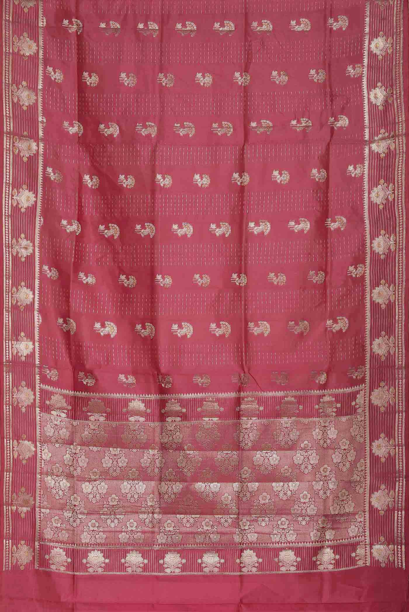 Coral Banarasi Raw Silk Saree