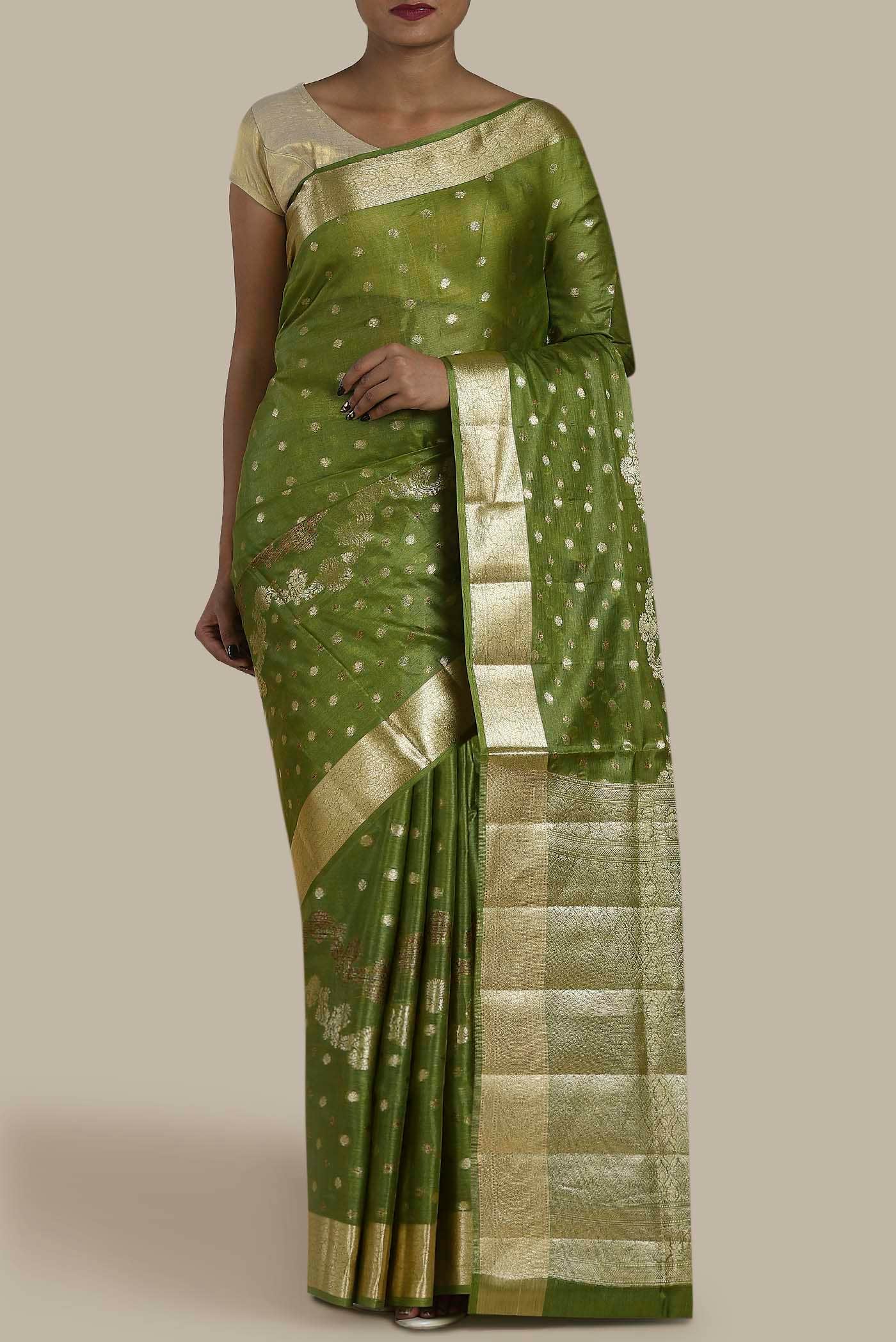 Green Banarasi Raw Silk Saree