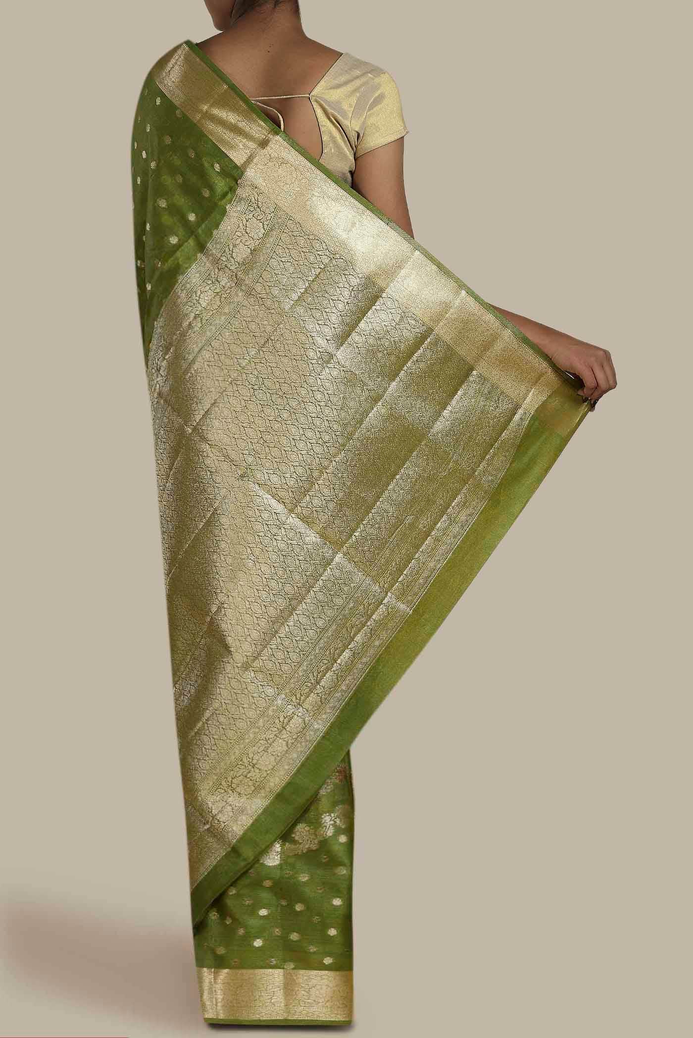 Green Banarasi Raw Silk Saree