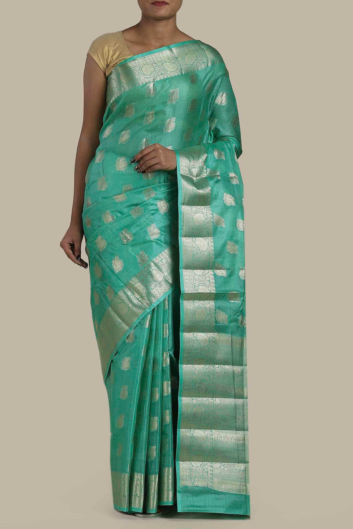 Green Banarasi Raw Silk Saree