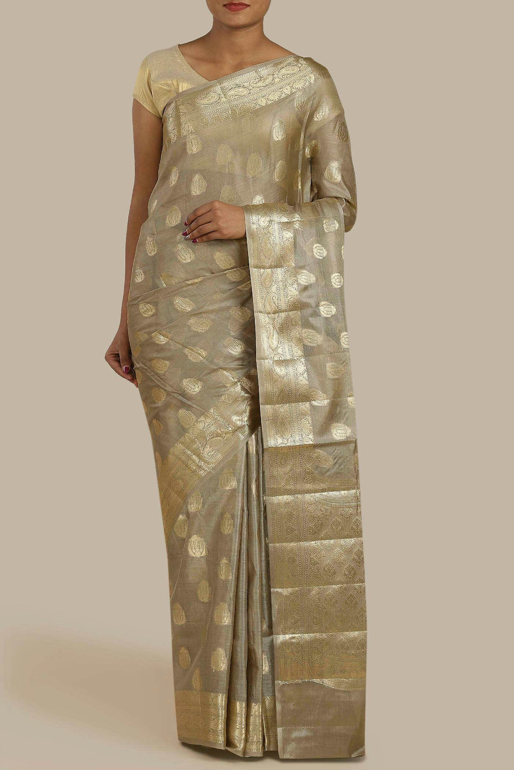 Beige Banarasi Raw Silk Saree