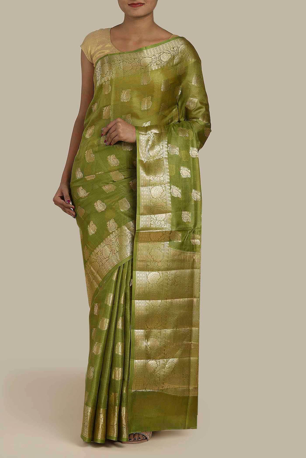 Green Banarasi Tussar Silk Saree