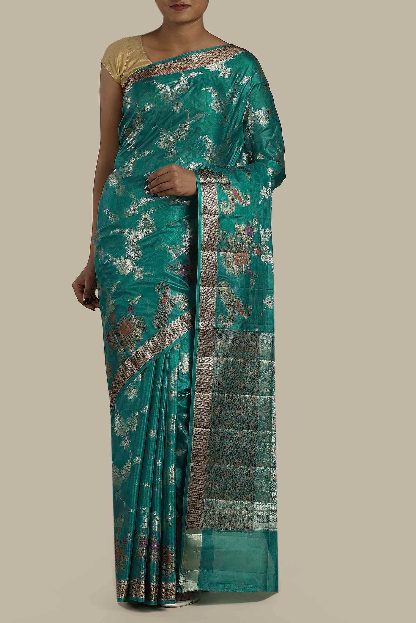 Green Banarasi Raw Silk Saree