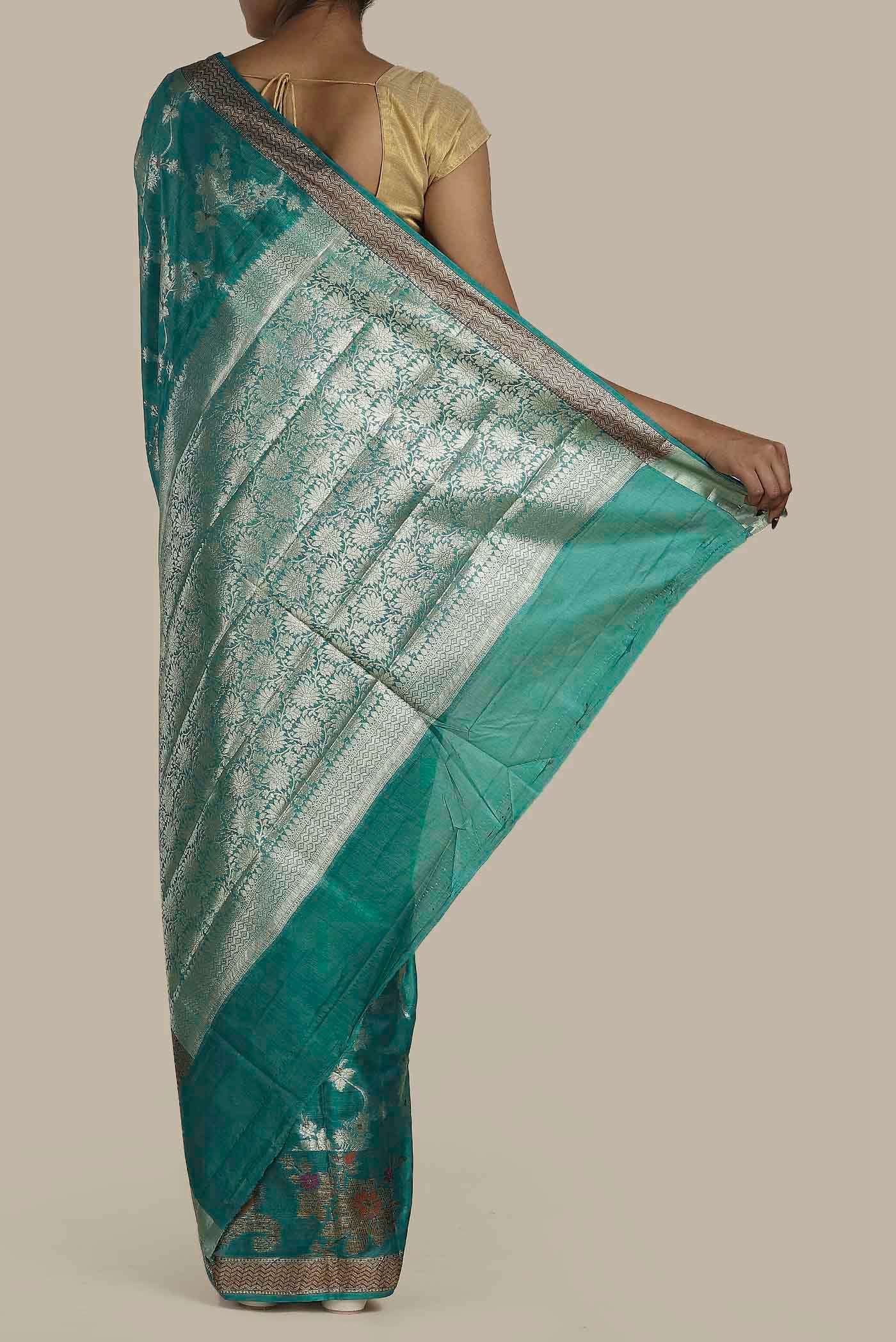 Green Banarasi Raw Silk Saree