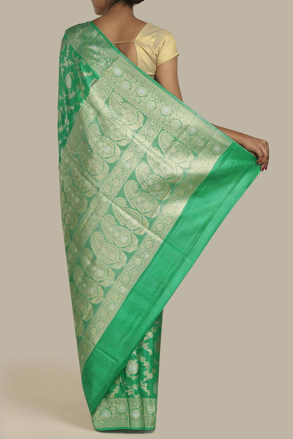 Green Banarasi Tussar Silk Saree