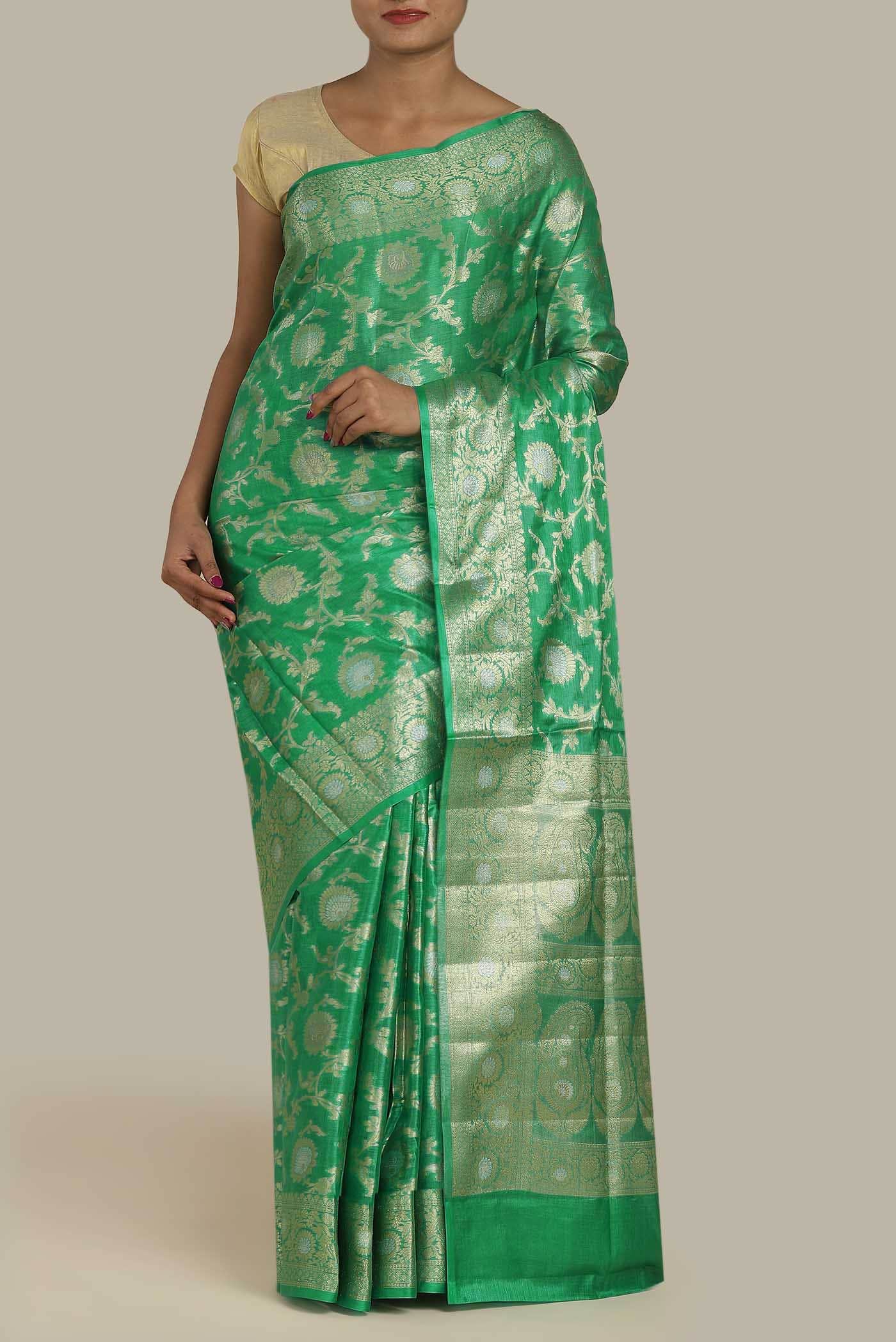 Green Banarasi Tussar Silk Saree