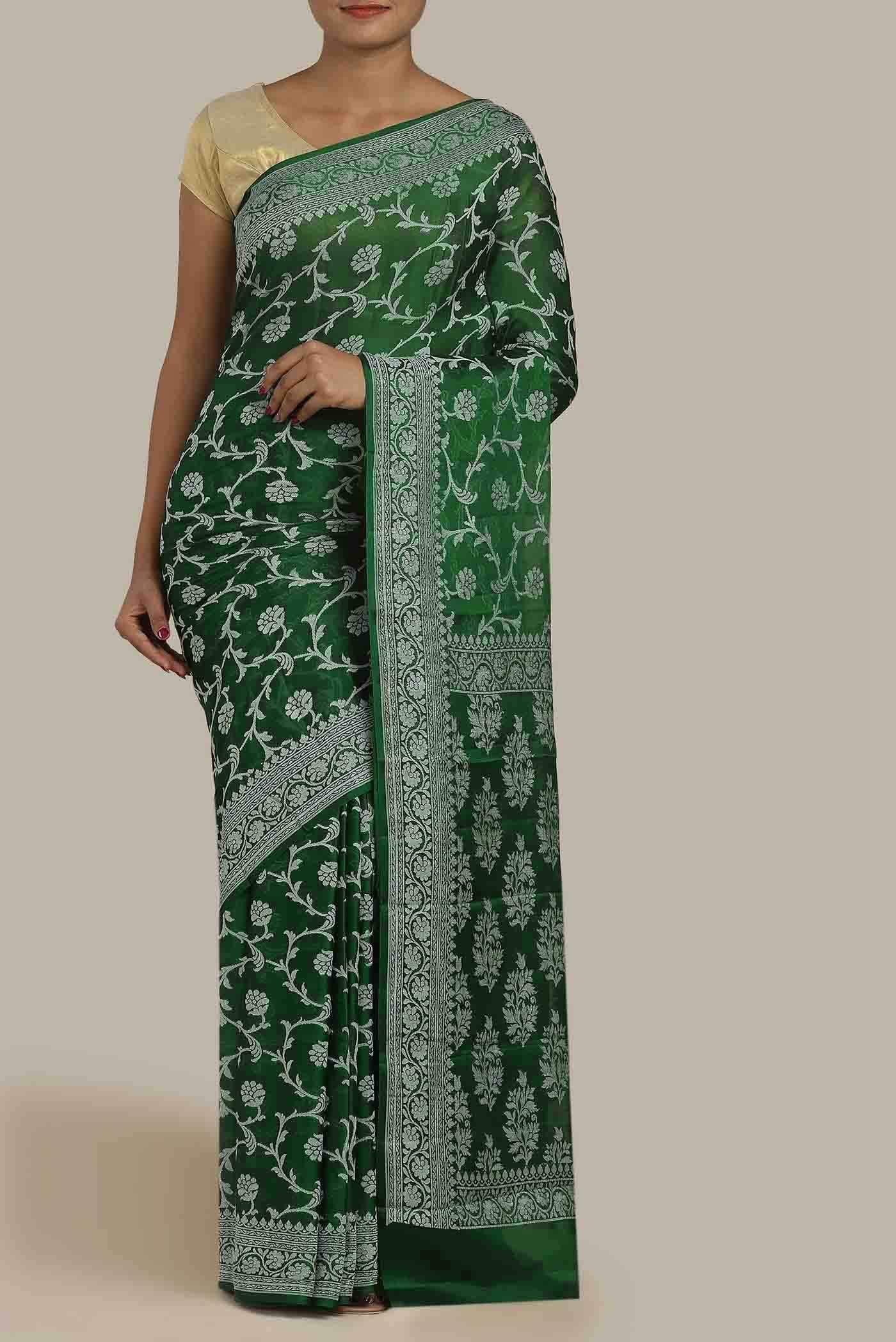 Green Banarasi Georgette Saree