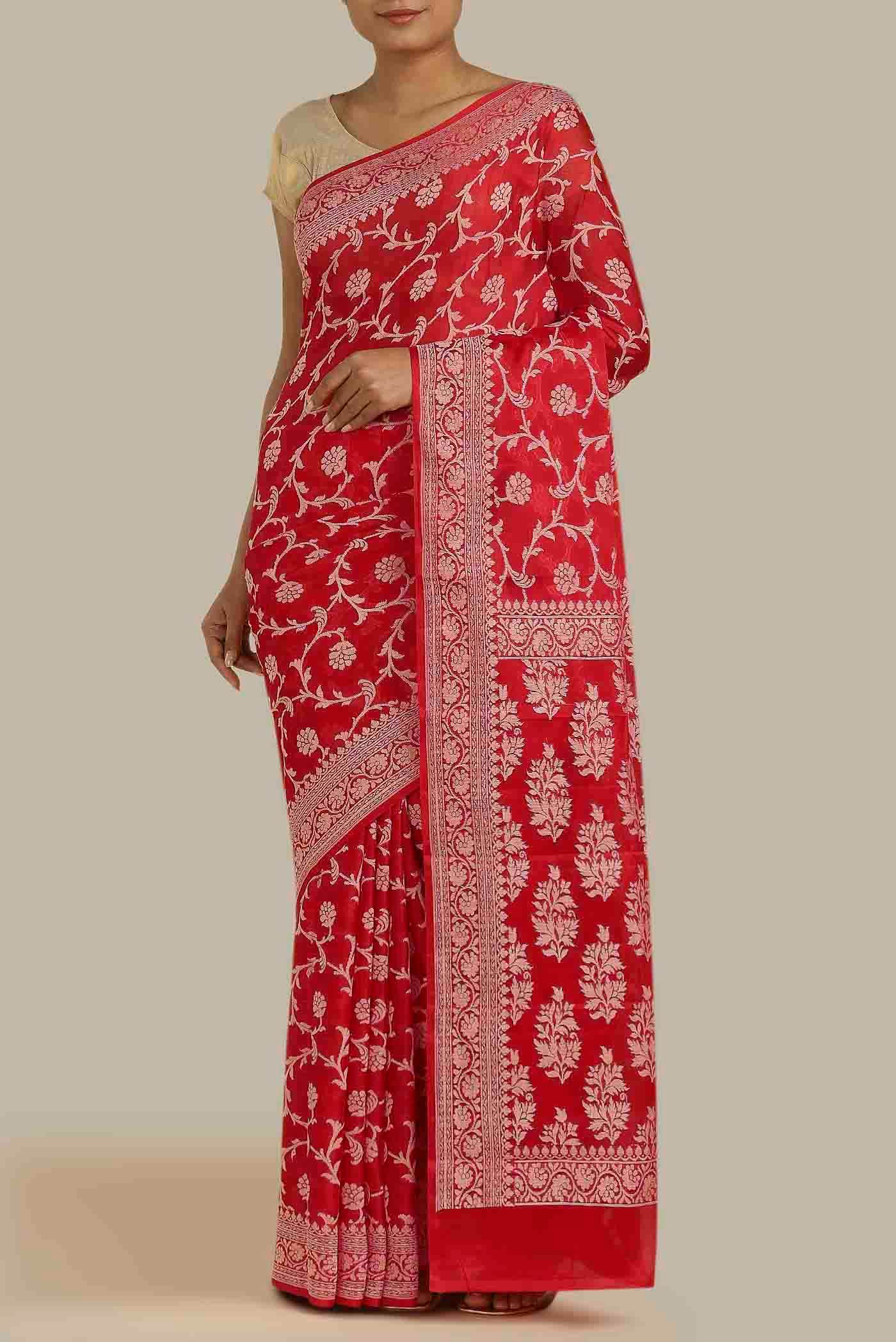 Red Banarasi Raw Silk Saree