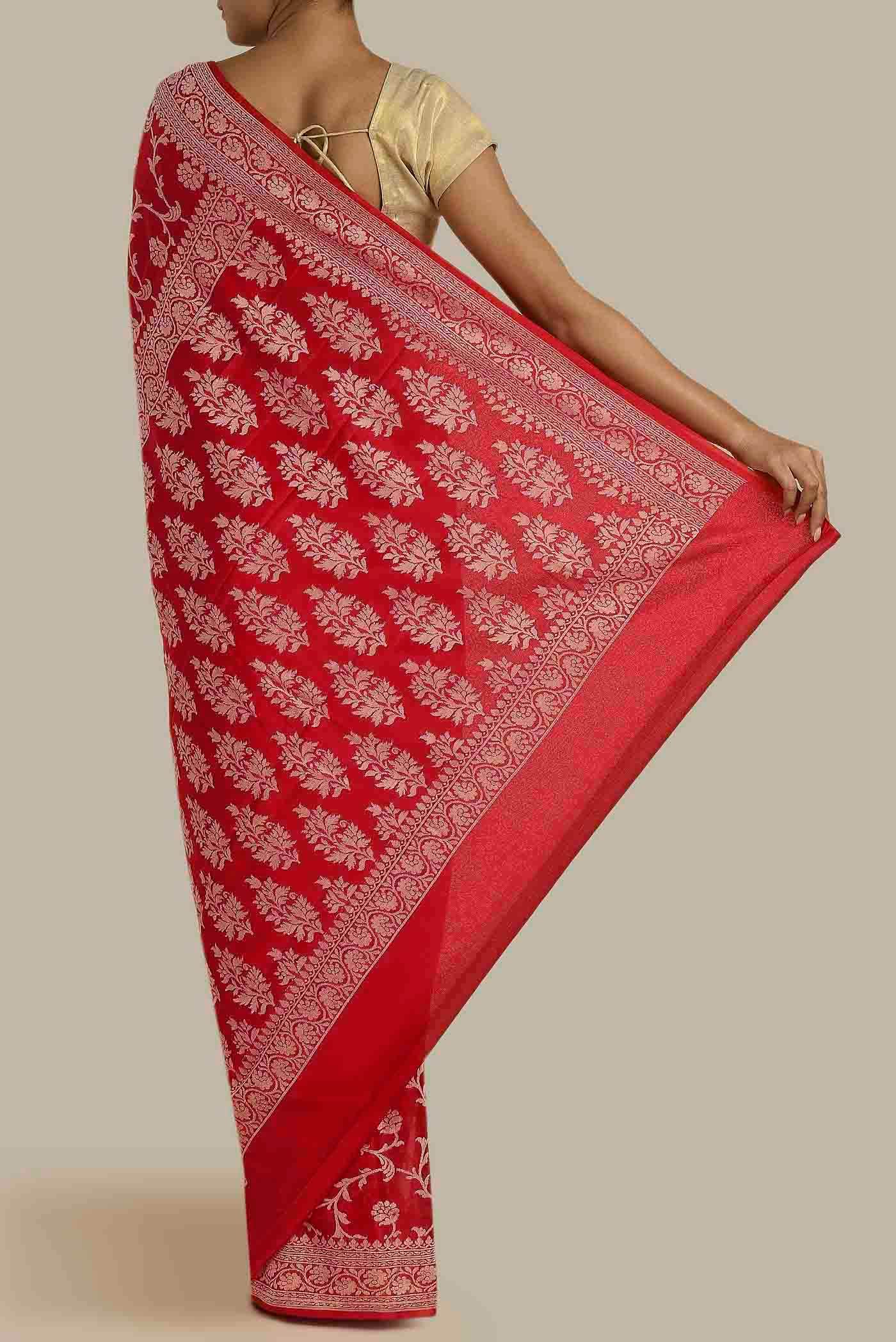 Red Banarasi Raw Silk Saree