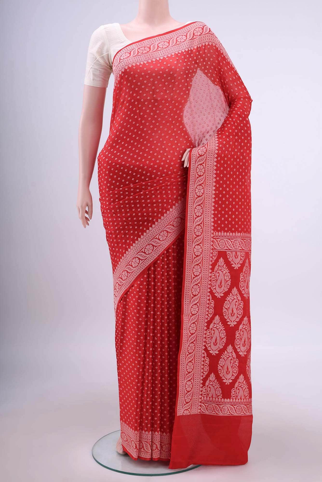 Deep Red Georgette Saree