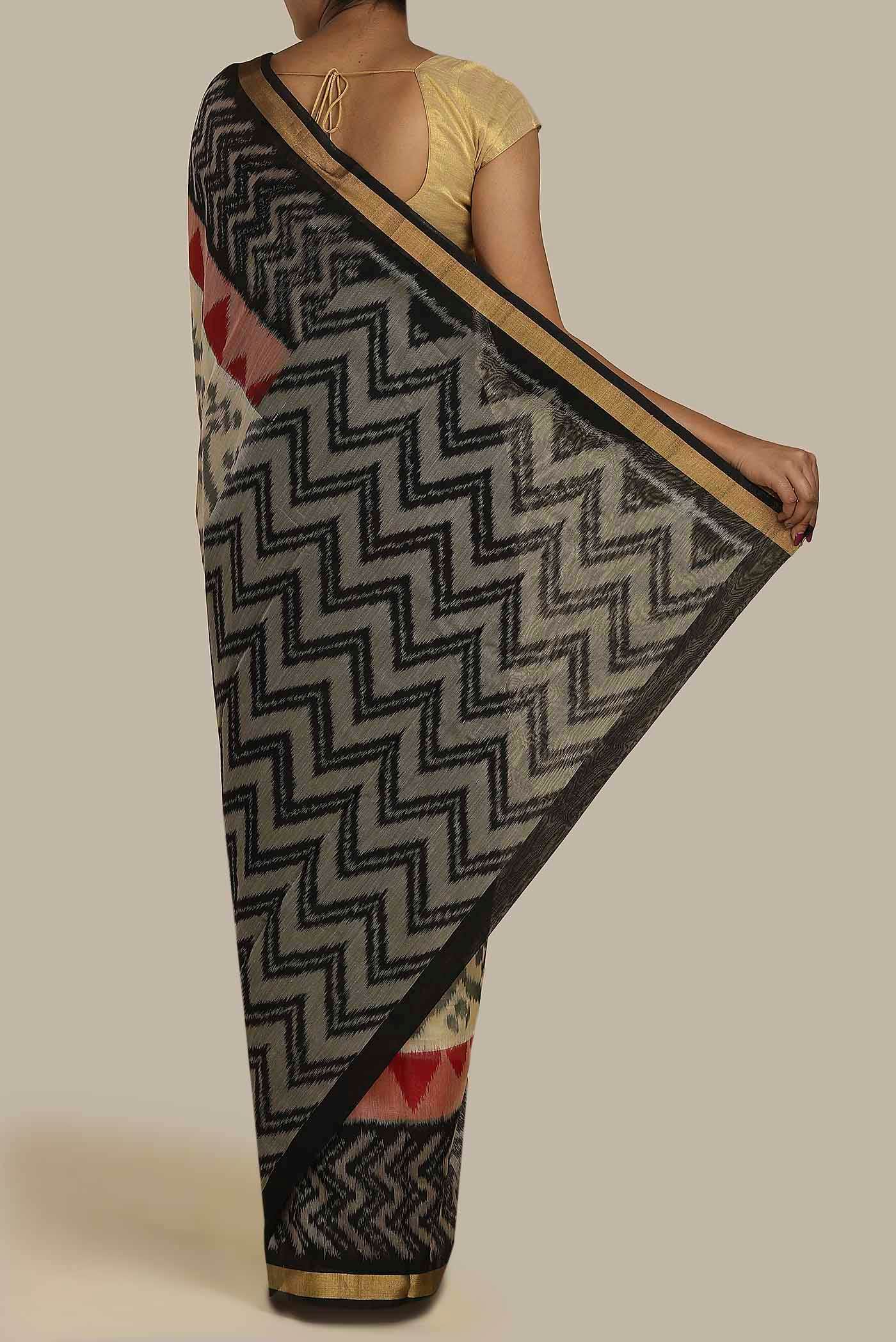Beige Silk Cotton Saree