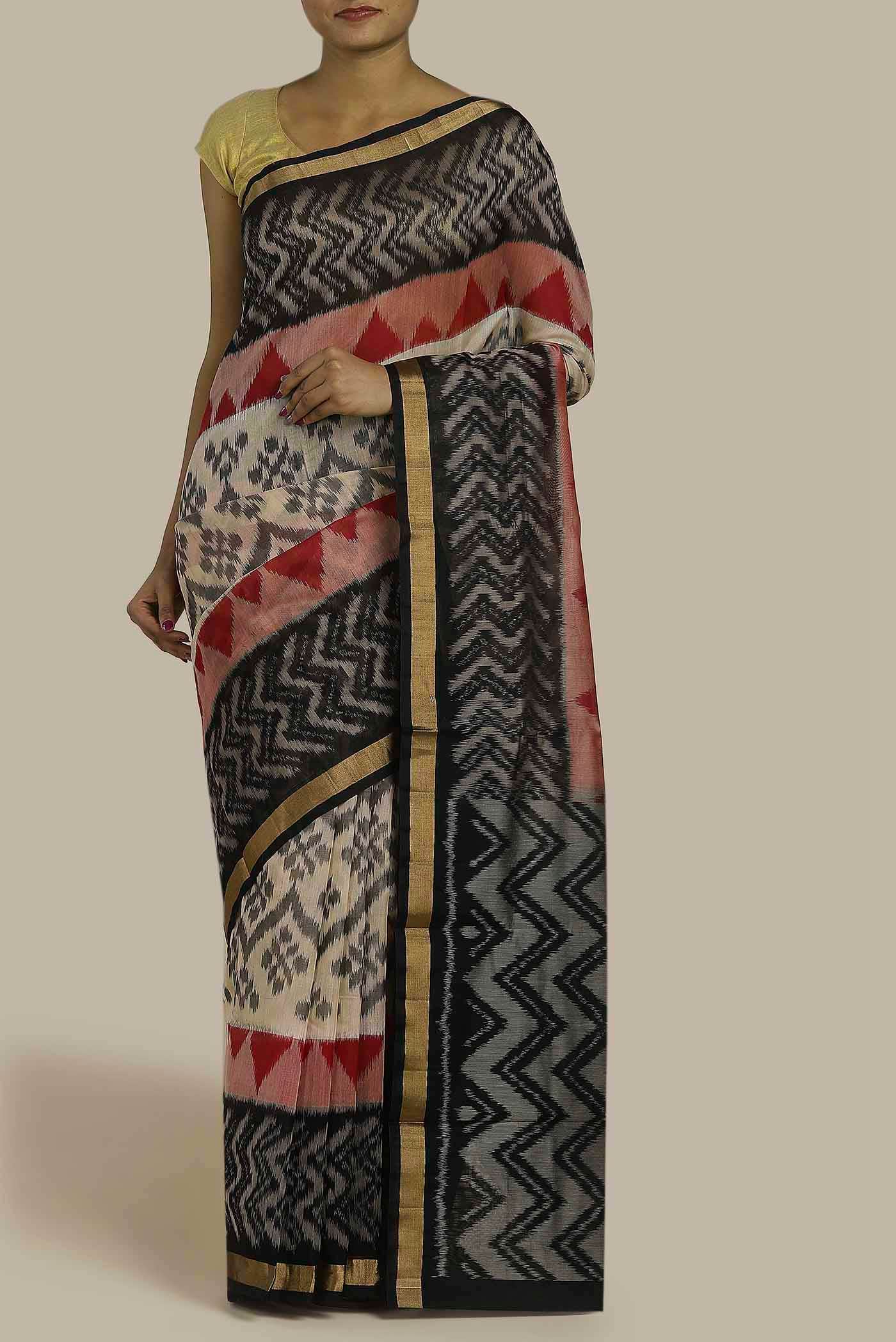 Beige Silk Cotton Saree