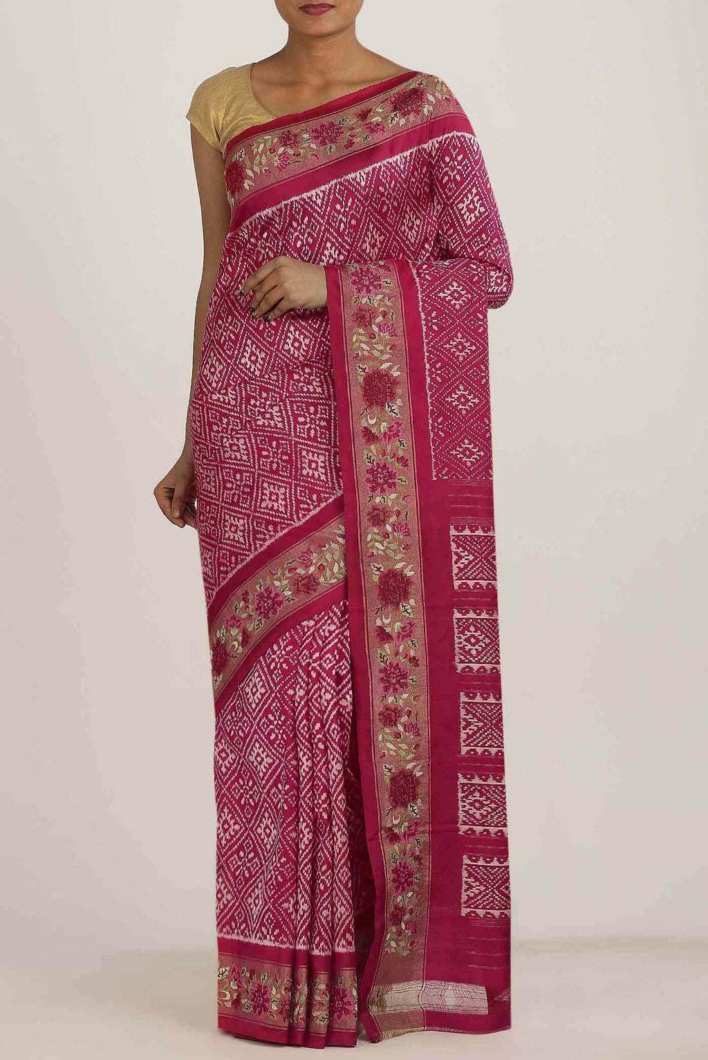 Dark Pink Pochampally Silk Saree