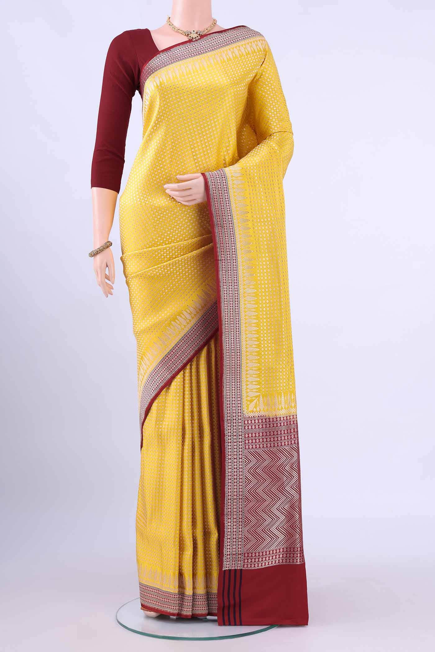 Lemon Yellow Banarasi Silk Saree