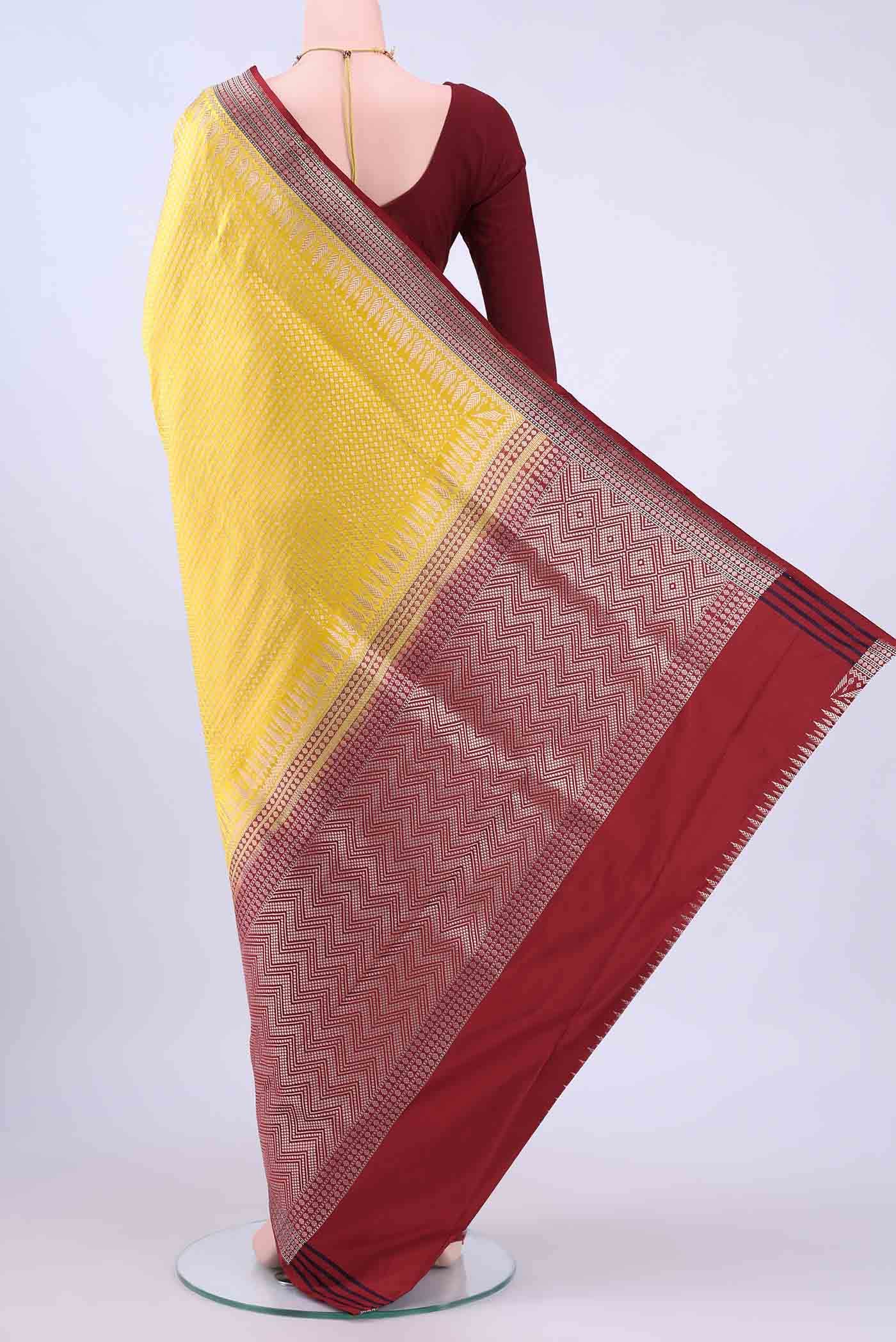 Lemon Yellow Banarasi Silk Saree