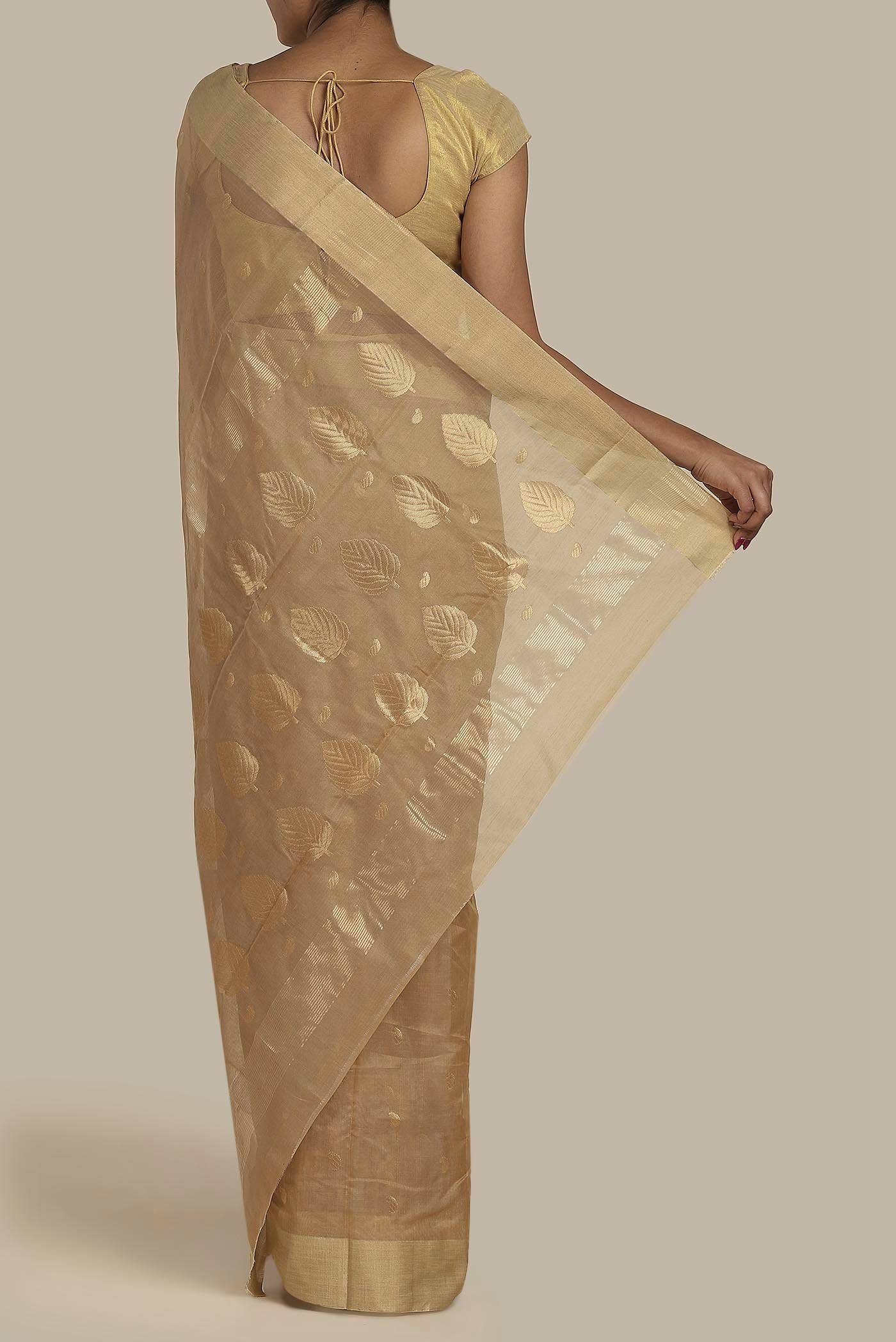 Beige Chanderi Silk Cotton Saree