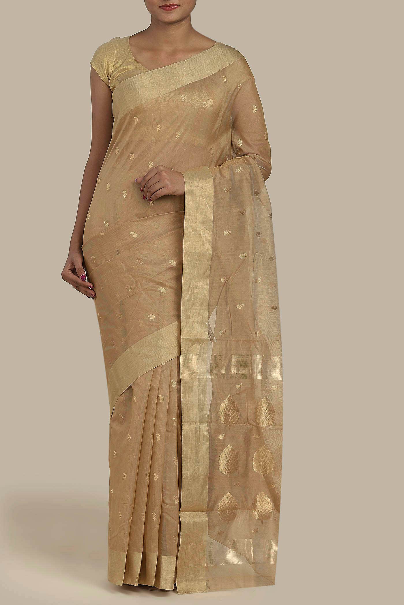 Beige Chanderi Silk Cotton Saree