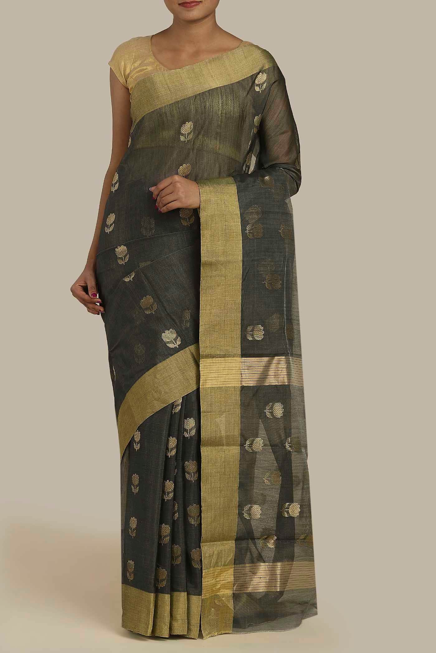 Grey Chanderi Silk Cotton Saree